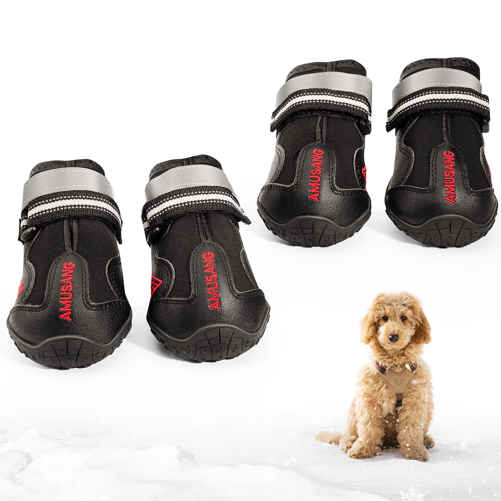 **Waterproof Dog Boots with Reflective Strap & Non-Slip Rubber Sole - Paw Protector Shoes for Small, Medium, Large Dogs - Ideal for Hiking, Snow, and Hot Pavement**