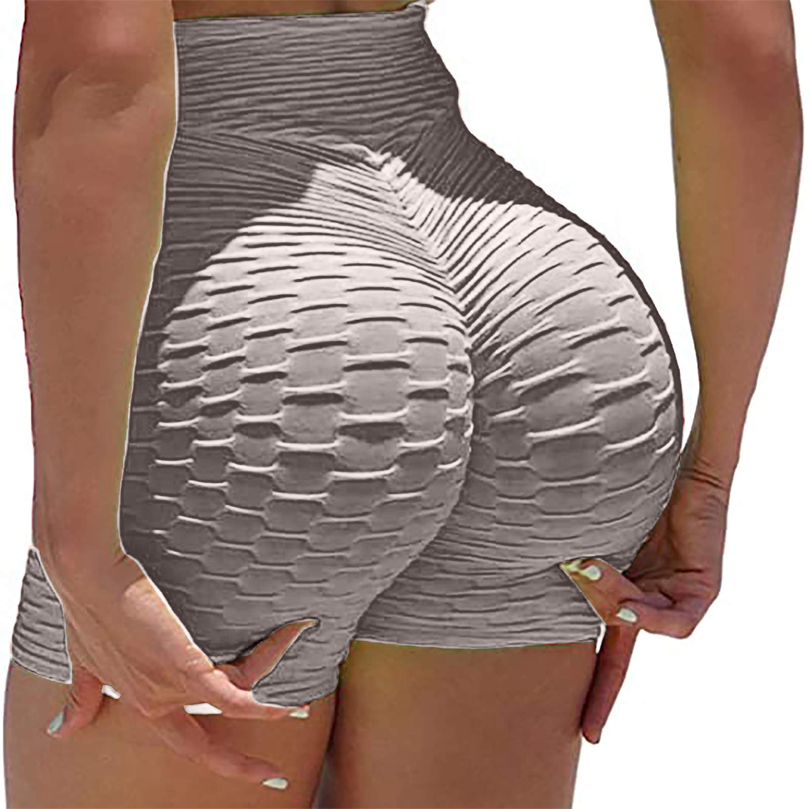 POLLYANNA KEONG High Waisted Yoga Shorts for Women - Butt Lifting, Tummy Control Workout Shorts with Textured Ruched Design | Perfect for Gym, Running, Yoga & Beach Activities
