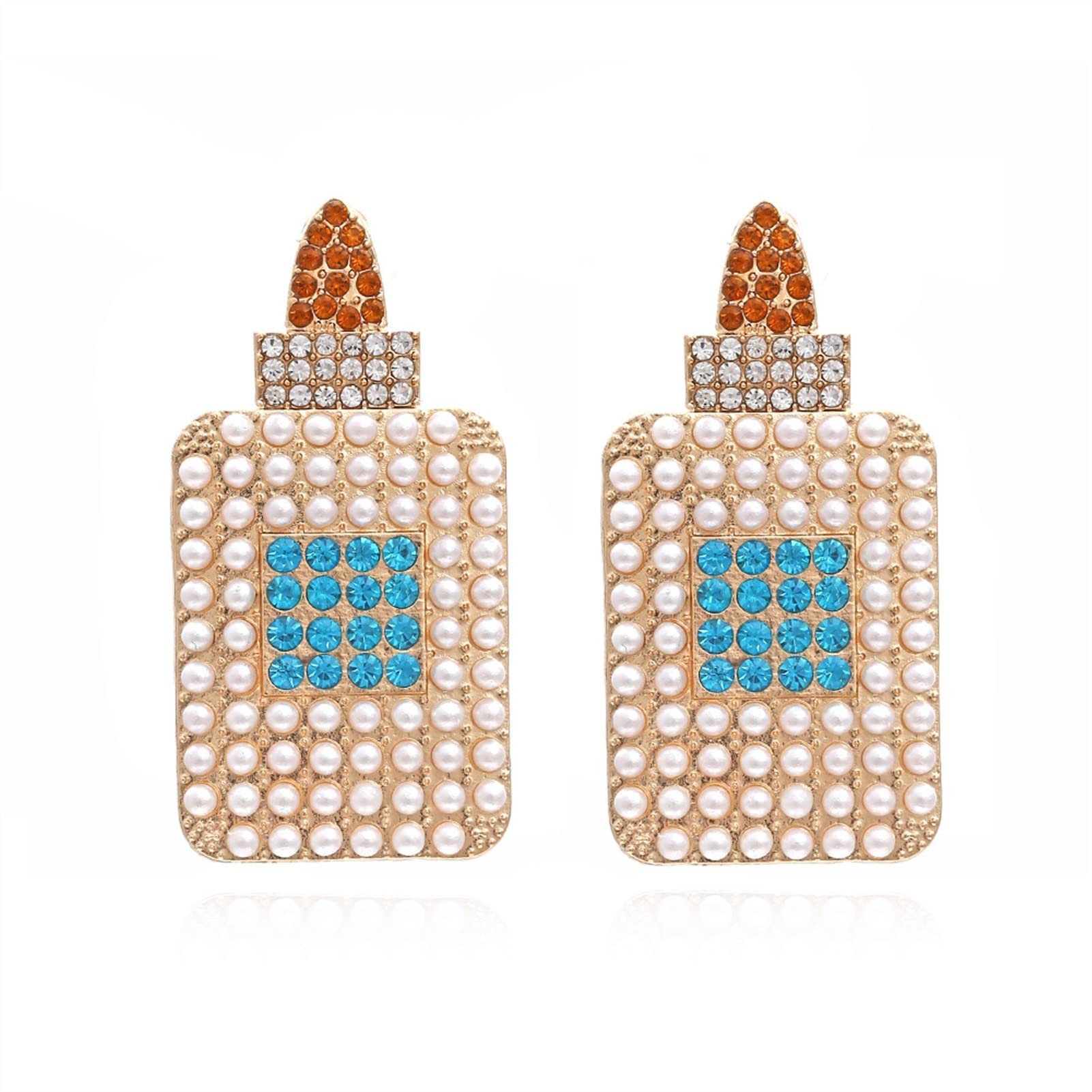 BMINO Exaggerated Perfume Bottle Pearl Earrings for Women - Retro Geometric Multicolor Fashion Jewelry, Romantic Wedding Accessories (White Metal) - Perfect for Bridal, Party & Evening Occasions