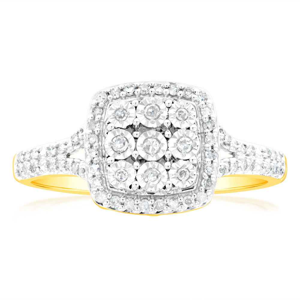 9ct Yellow Gold 1/4 Carat Diamond Engagement Ring for Women - Elegant Wedding Band & Anniversary Gift for Her