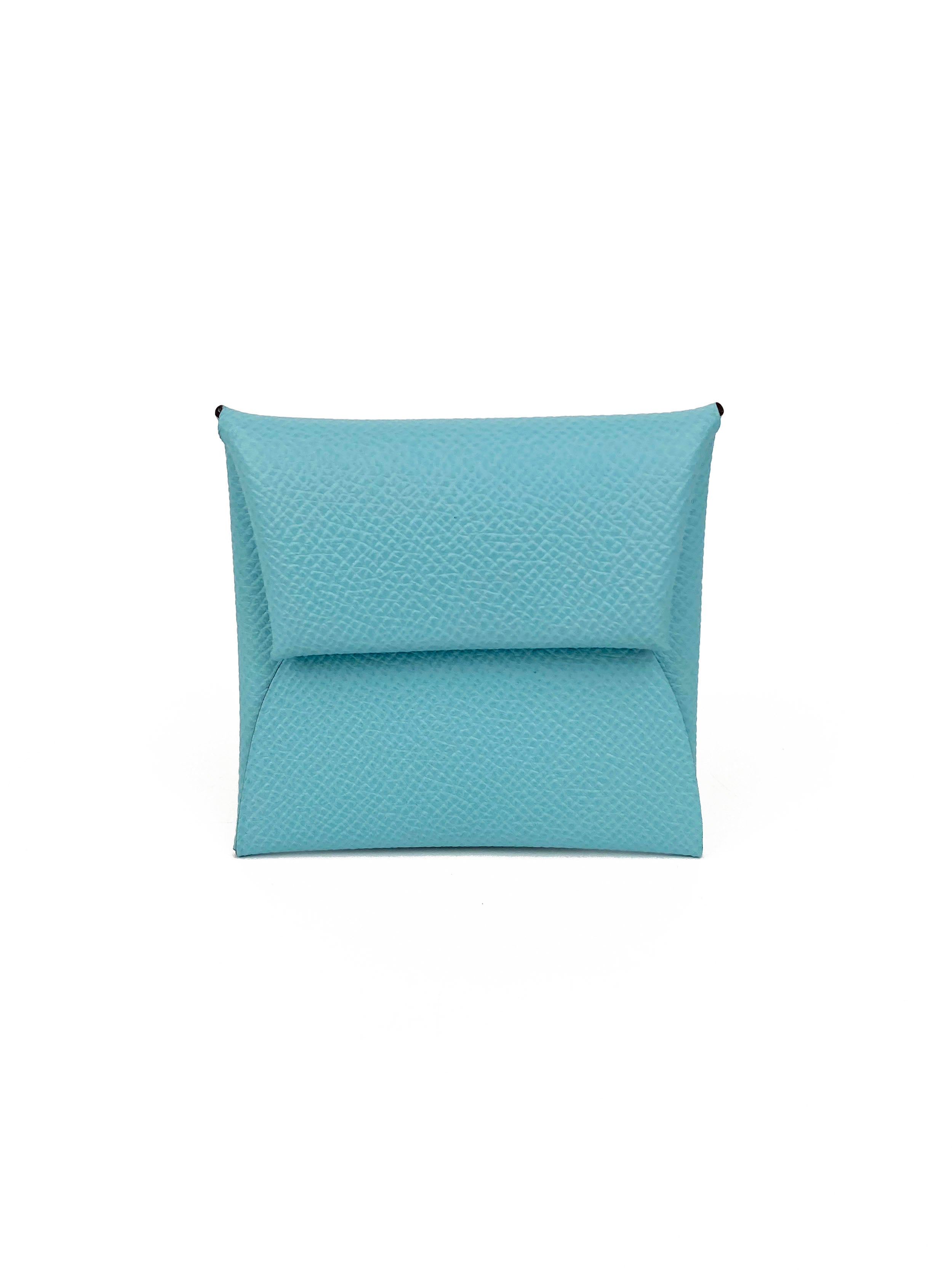Hermes Bleu Atoll Bastia Change Purse - Compact Leather Coin Wallet for Women & Men | Perfect for Travel, Shopping & Everyday Use
