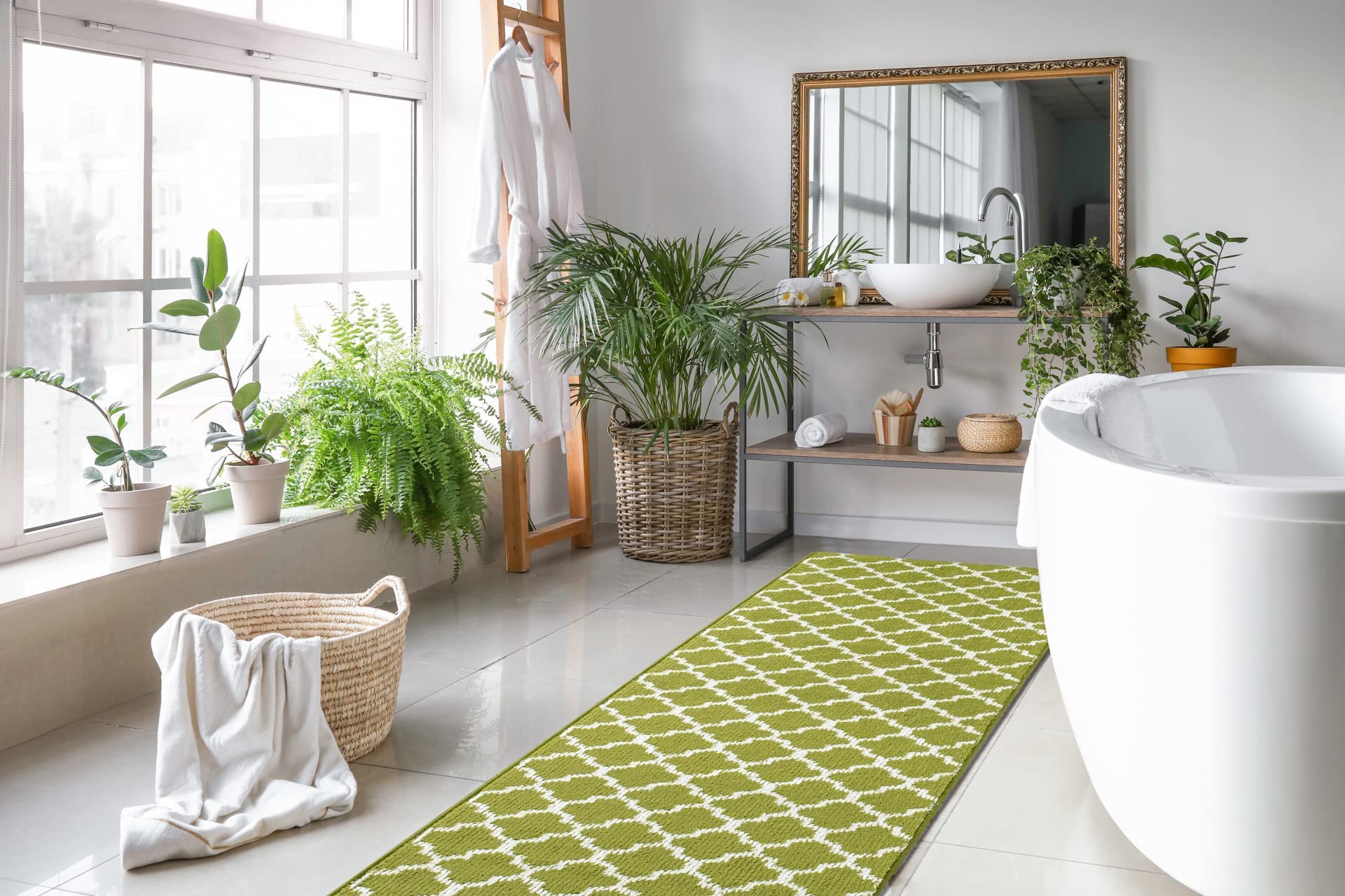 Non-Slip Bathroom Vanity Runner Rug - Machine Washable, Rubber Backed, Decorative Floor Mat for Double Sink Vanities (26.5