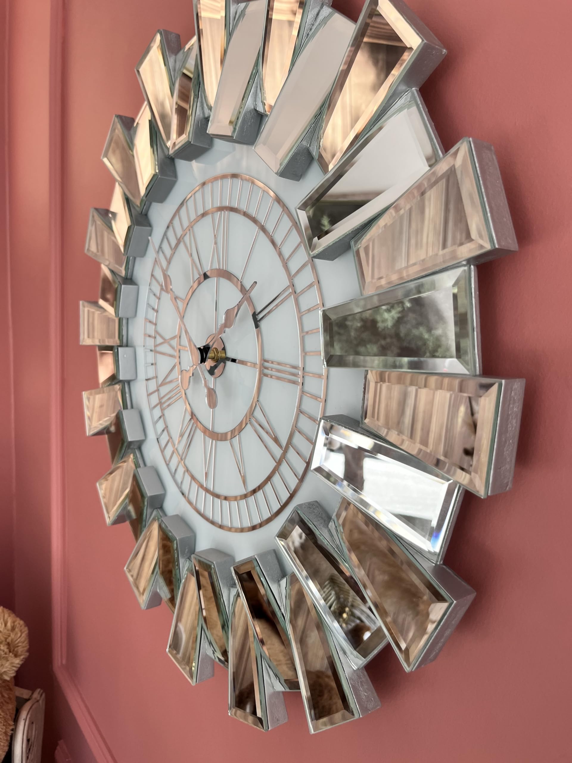 Large Silver Wall Clock for Home Decor - 19.7 Inch Modern Mirrored Silent Non-Ticking Clock - Perfect for Living Room, Kitchen, Bedroom & Office Decor - Elegant Silver-White Finish (9 lbs)