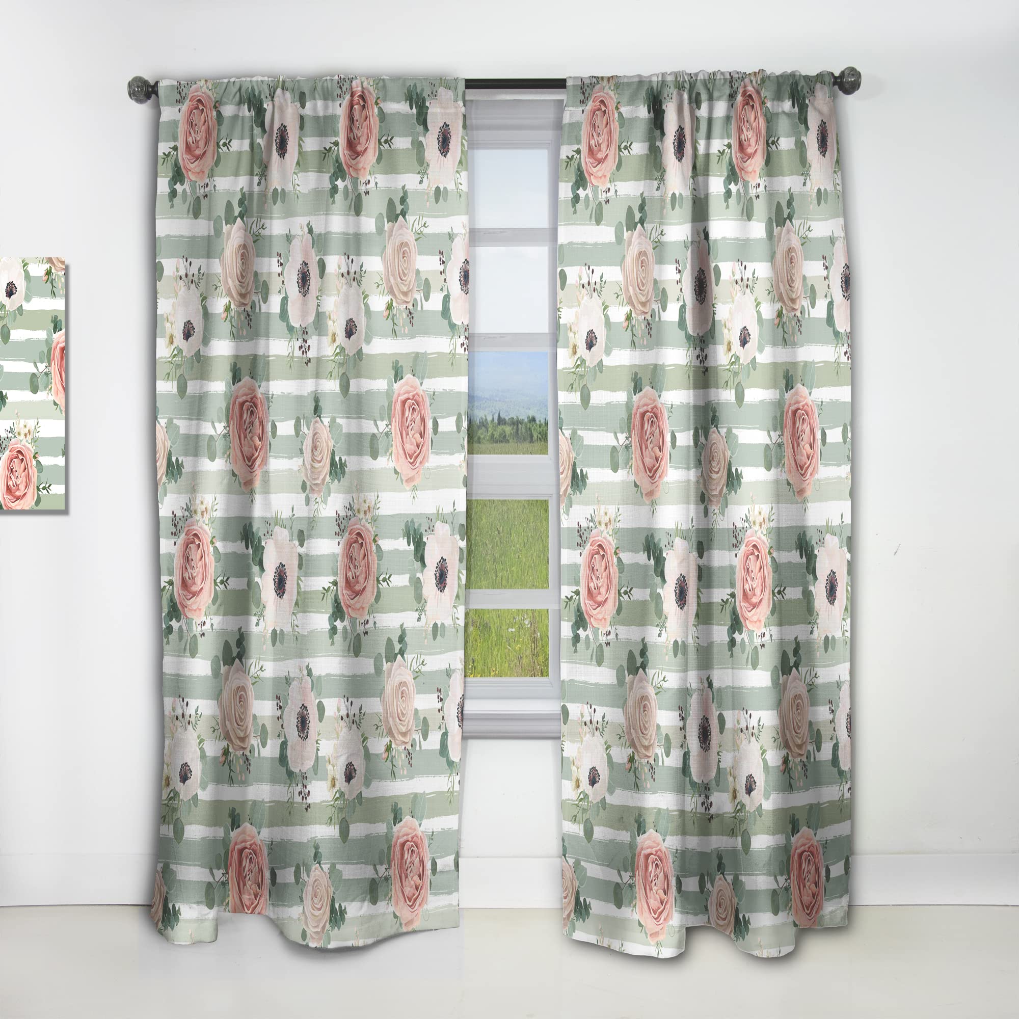 Floral Retro Pattern V Thermal Insulated Curtains for Bedroom & Living Room - Single Panel 52x63 Inches - Perfect for Home Decor, Privacy & Energy Efficiency