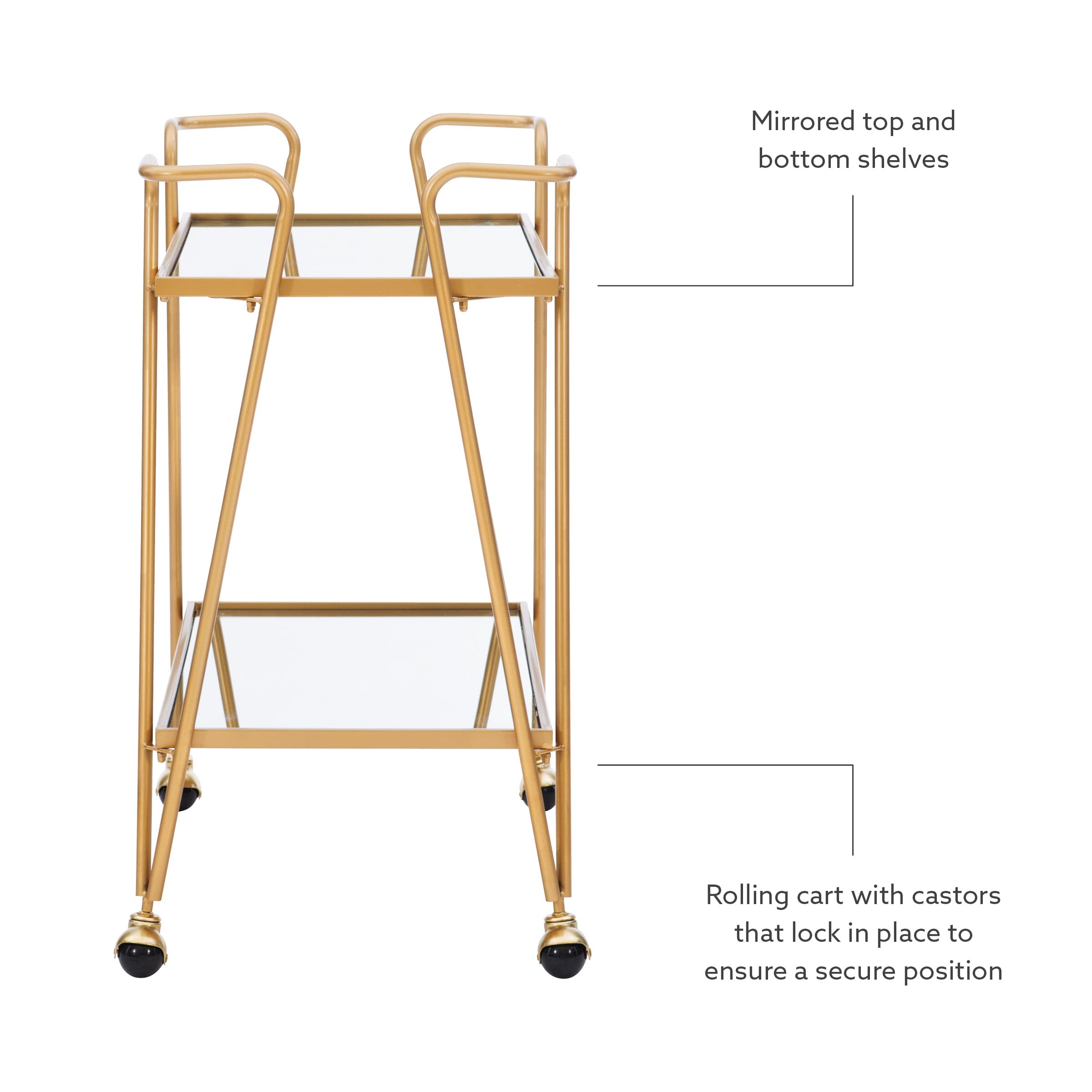 Linon Gina Mid-Century Bar Cart with Wheels - Gold Metal Rolling Drink Cart for Home Bar, Living Room, Kitchen & Outdoor Entertaining