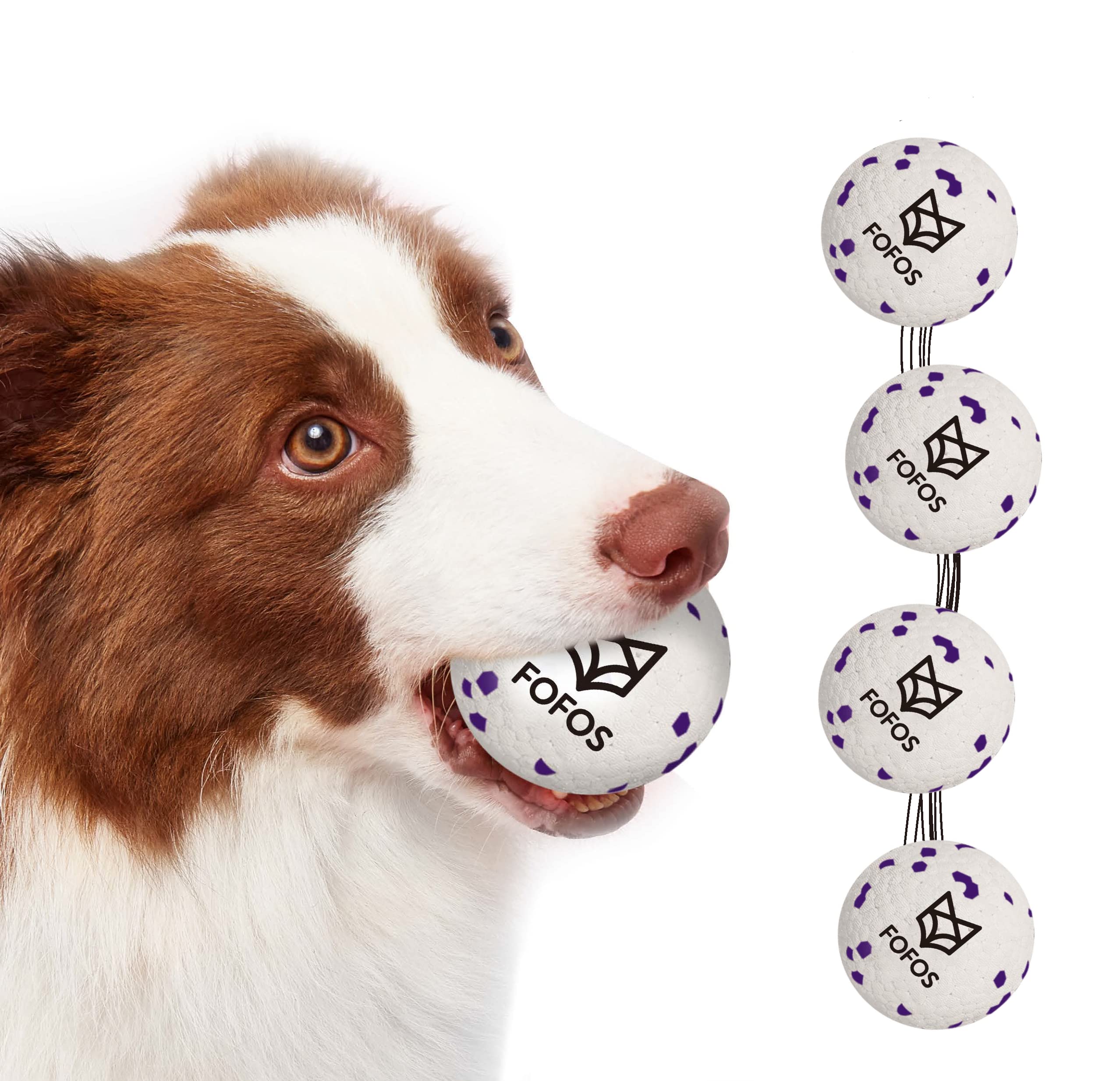 超耐用狗玩具套装：4个白色狗球、咀嚼玩具、网球，适合大型犬、中型犬和幼犬，抗撕咬、磨牙、互动接球、水上游戏，户外室内皆宜