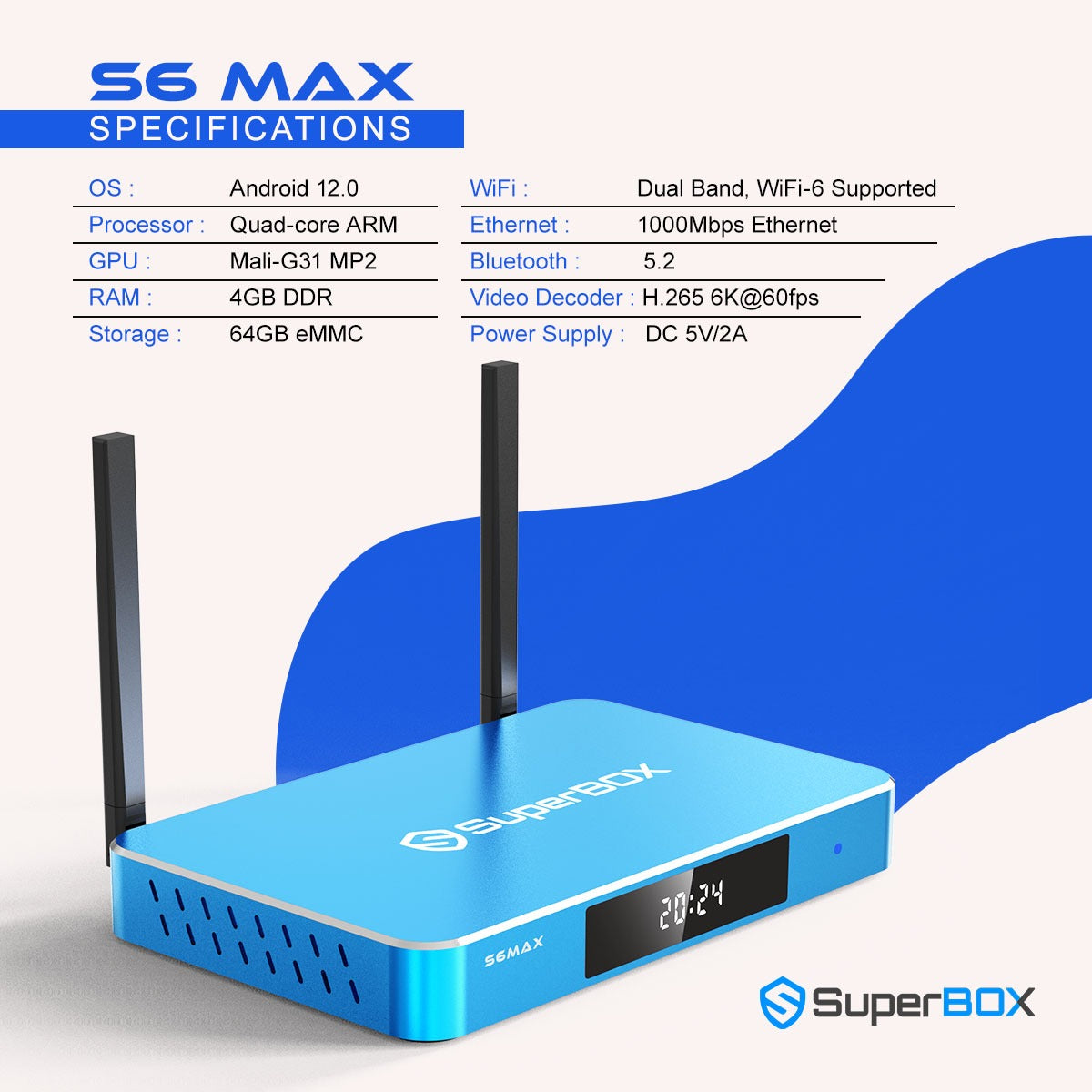 SuperBox S6 Max - Dual Band WiFi Router with Premium Features for High-Speed Internet & Seamless Streaming at Home or Office