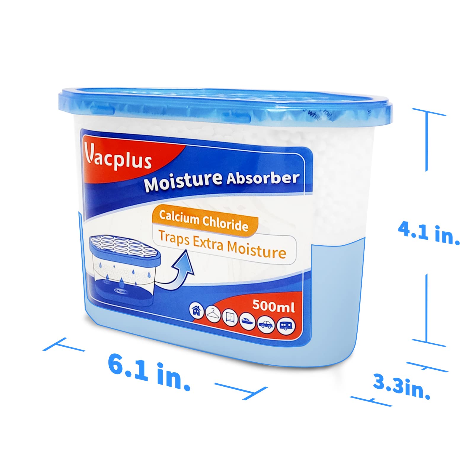 Vacplus Moisture Absorbers 16 Pack (10.5 Oz) - Fragrance Free Dehumidifier Boxes for Bathroom, Closet & Kitchen | Extra Moisture Control for Home, RV & Basement | Blue Humidity Absorber for Damp Spaces