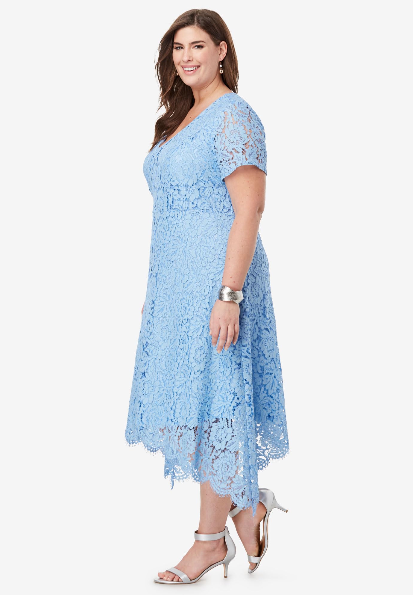 Jessica London Women's Plus Size Lace Handkerchief Dress - Elegant Floral Lace Midi Dress for Weddings, Parties & Special Occasions