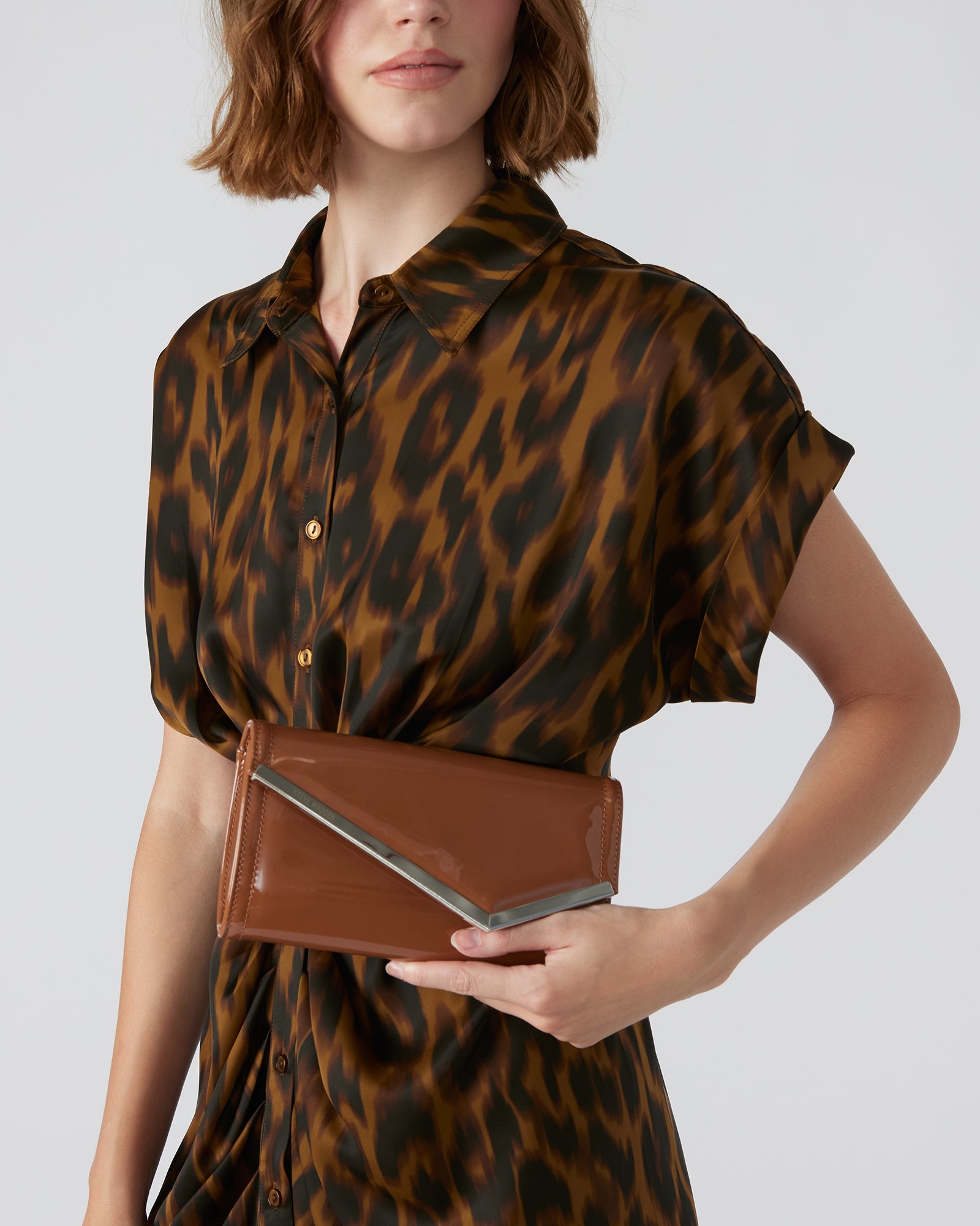 Stylish Tan Patent Leather Clutch Bag for Women - Perfect for Evening Parties, Weddings & Special Occasions