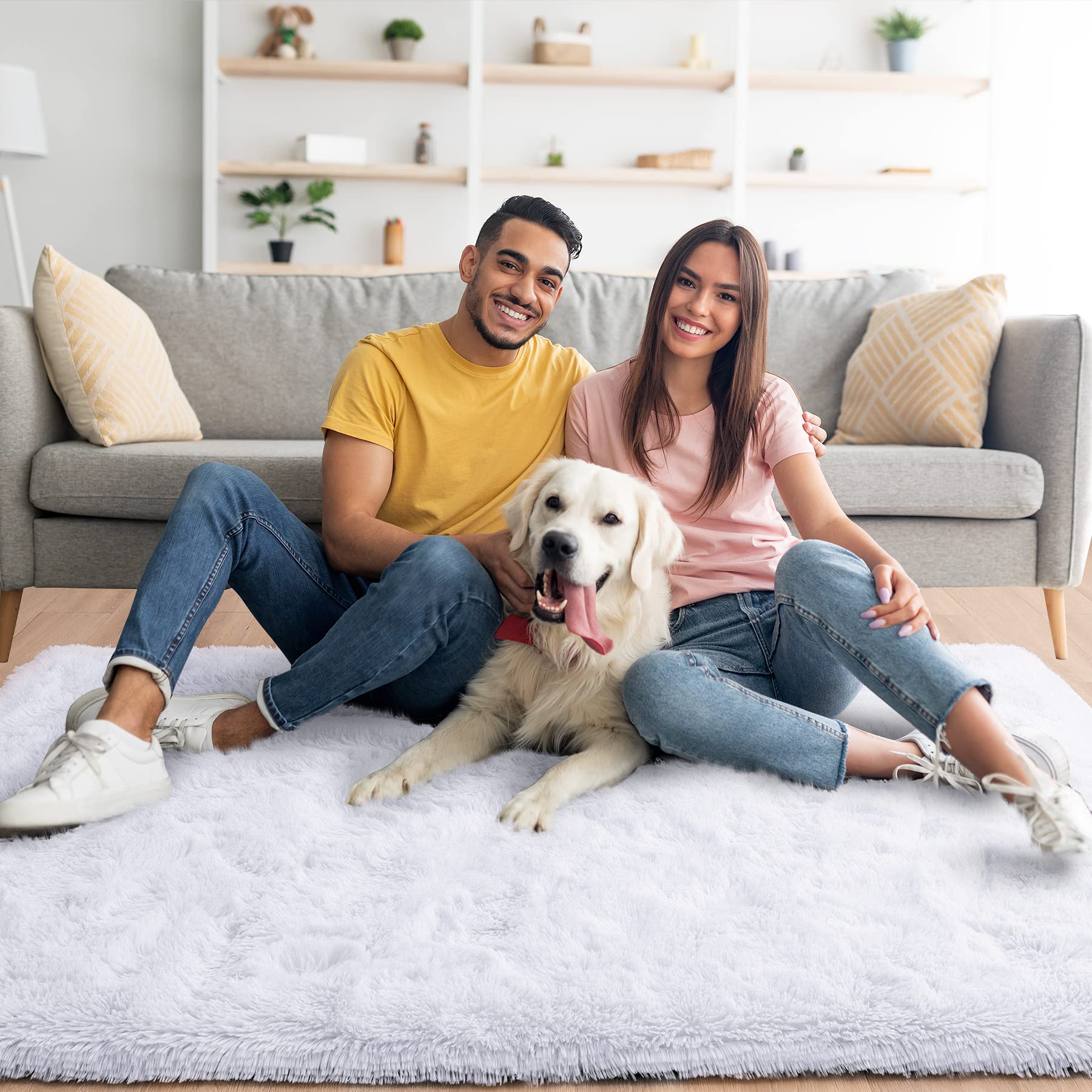 Noahas Fluffy Shaggy Rug 4x5.3 Feet - Ultra Soft Plush Fuzzy Bedroom Rug for Kids Room, Nursery, Living Room - Cozy Home Decor for Play Areas, Bedside & Relaxation Spaces - White