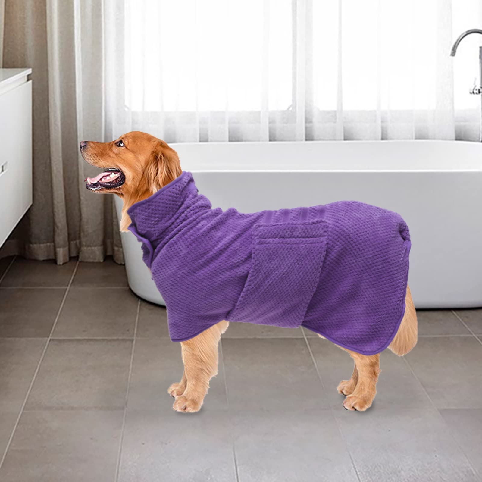 **Geyecete Fast Drying Dog Bathrobe Towel - Super Absorbent Pineapple Grid Pet Drying Coat for Dogs & Cats - Purple, 3XL - Perfect for Post-Bath, Grooming & Spa Days**
