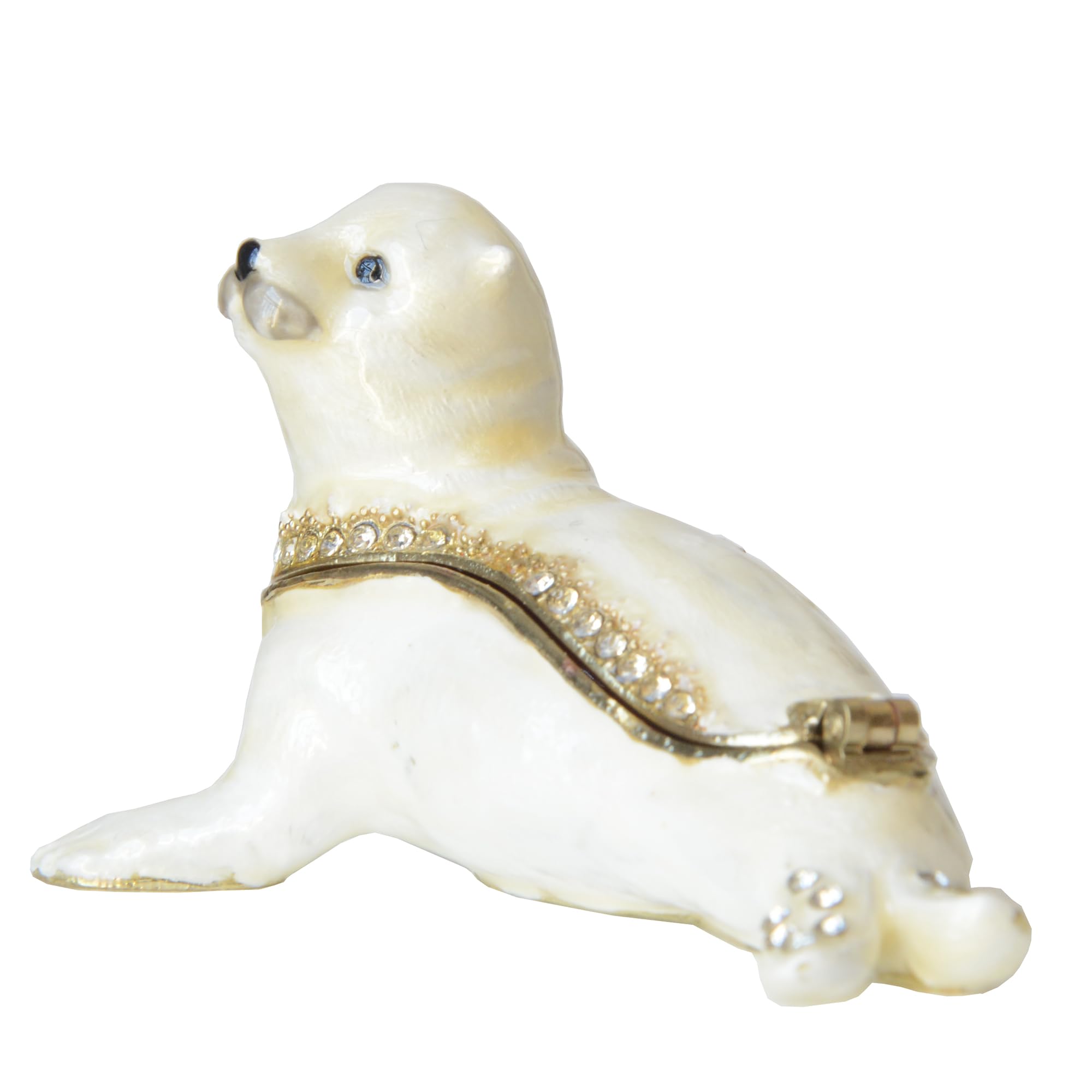 White Seal Pup Trinket Box - Bejeweled Jewelry Storage Box with Necklace Holder, Nautical Themed Gift for Women, Perfect for Home Decor & Jewelry Organization