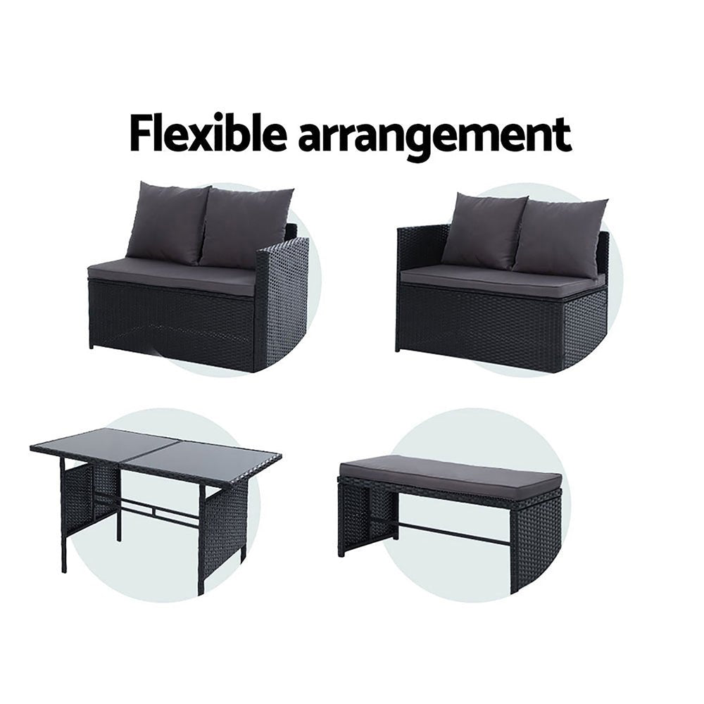 8-Piece Black Wicker Outdoor Patio Furniture Set - Durable Rattan Lounge Seating for Garden, Poolside, and Backyard Relaxation