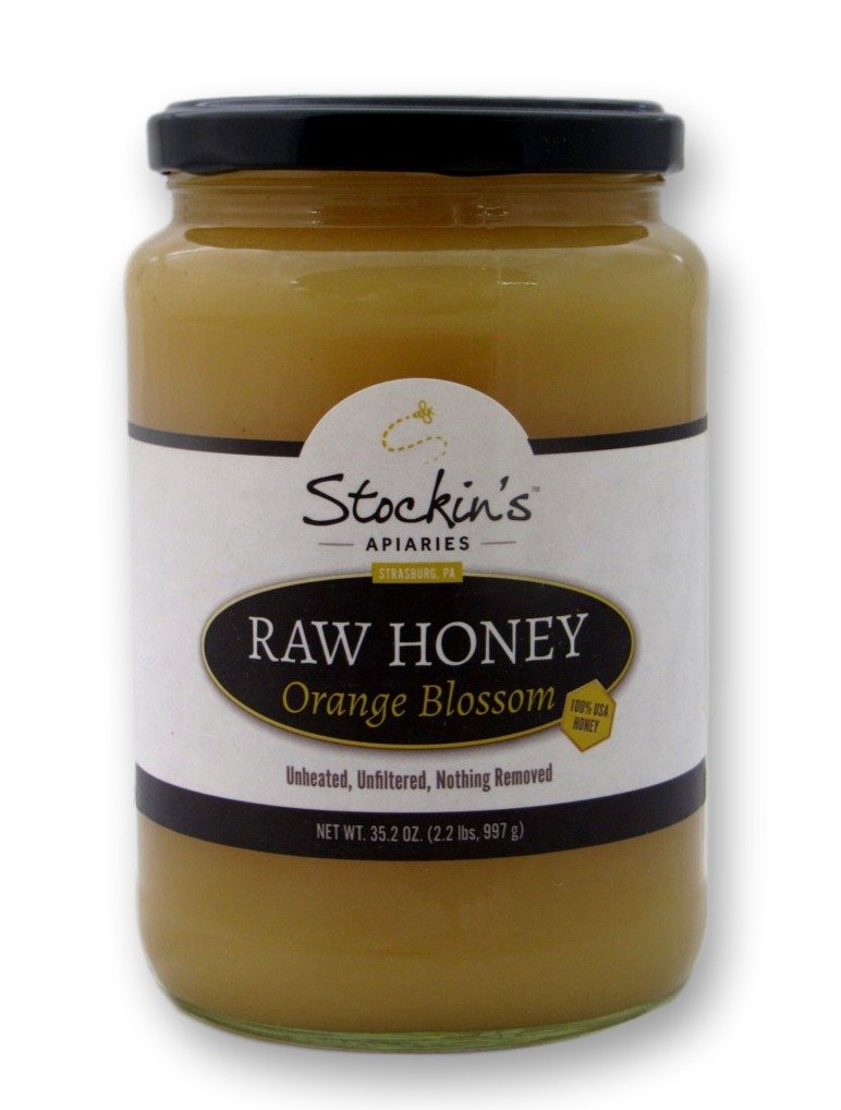 Stockin's Pure Raw Unfiltered Orange Blossom Honey - 35.2 Oz Glass Jar (Pack of 4) | USDA Organic, No Additives | Perfect for Tea, Baking, Smoothies & Natural Remedies