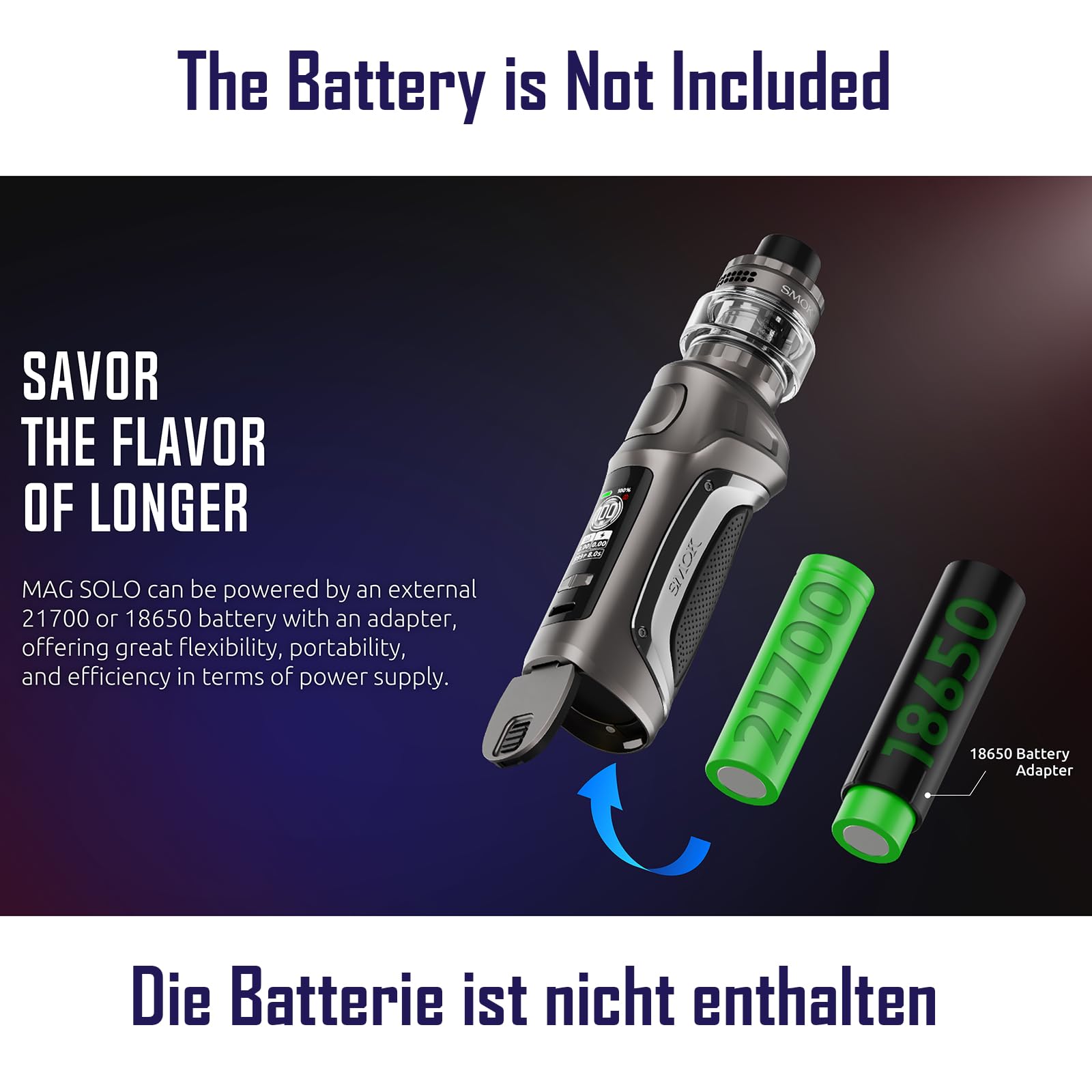 SMOK Mag Solo 100W Vape Kit - External Battery (21700/18650 Not Included) - 5ml T-Air SubTank with Top Airflow & Top Fill - Waterproof Design - 0.96