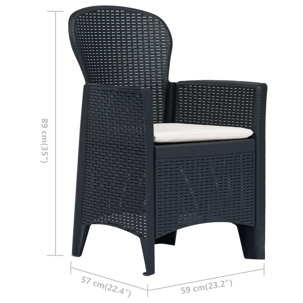 vidaXL 3-Piece Bistro Set, Outdoor Patio Furniture with Rattan Chairs & Cushions, Anthracite Plastic Garden Table Set - Perfect for Backyard, Balcony & Poolside Dining