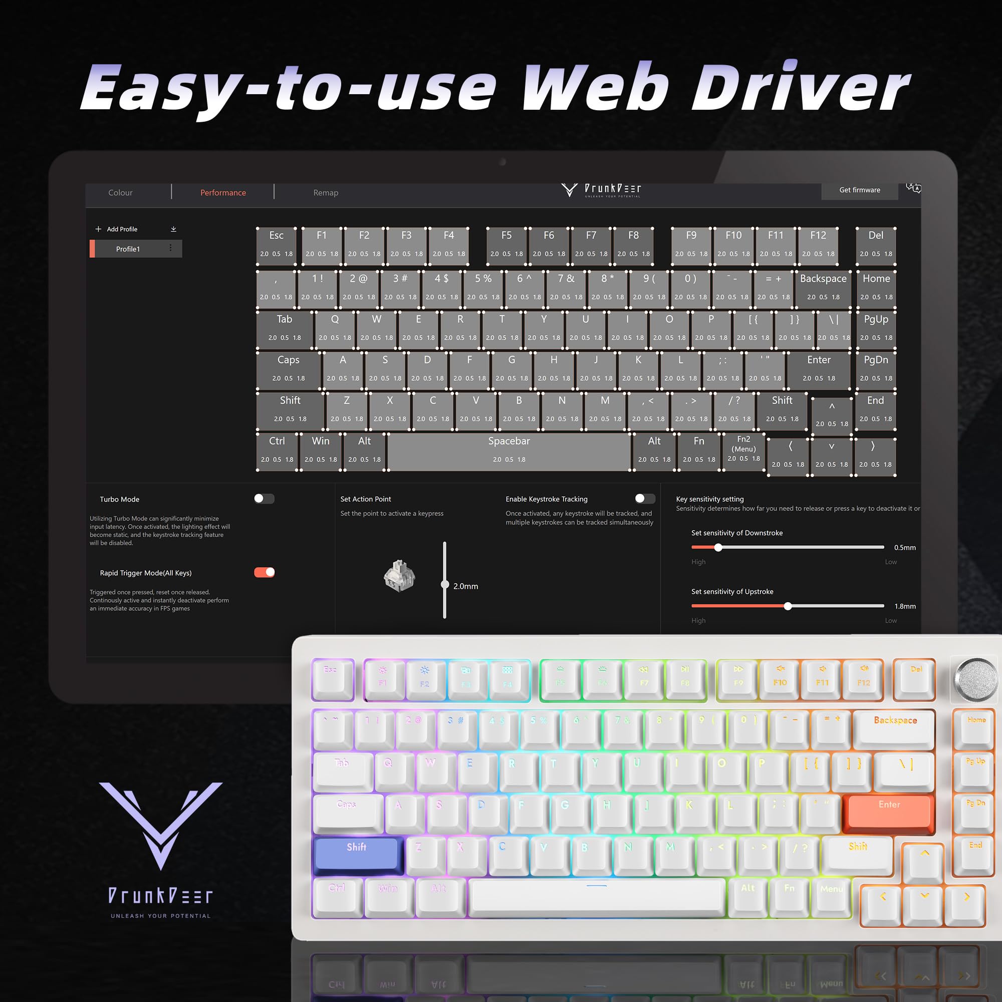 DrunkDeer A75 Rapid Trigger Mechanical Gaming Keyboard - Magnetic Switch, TKL 82 Keys, RGB Backlit, Wired USB, Compact Design with Volume Knob - Perfect for FPS, MOBA & Typing Enthusiasts