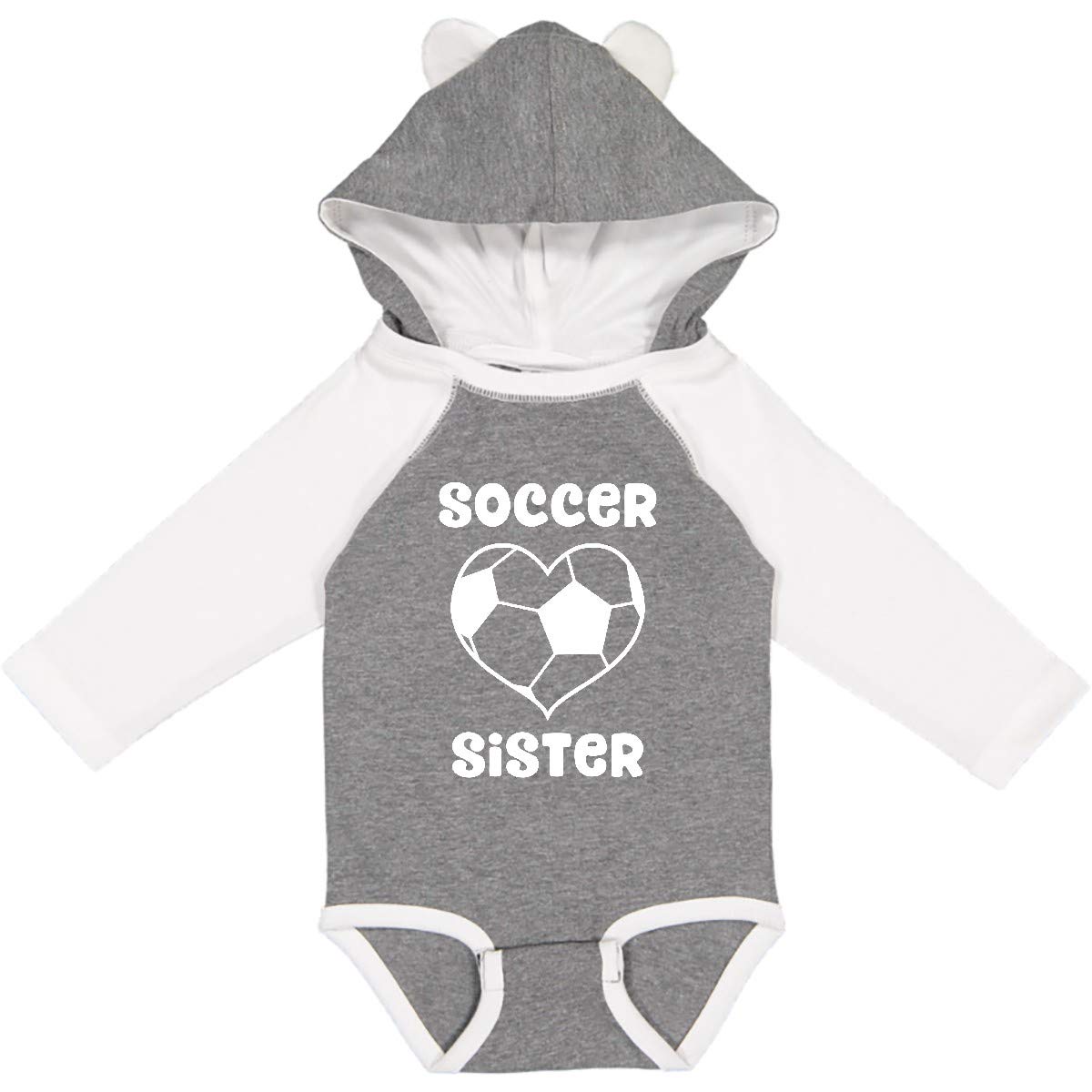 Inktastic Heart Soccer Sister Long Sleeve Baby Bodysuit - Cute Matching Outfit for Siblings, Soccer Lovers & Family Photos