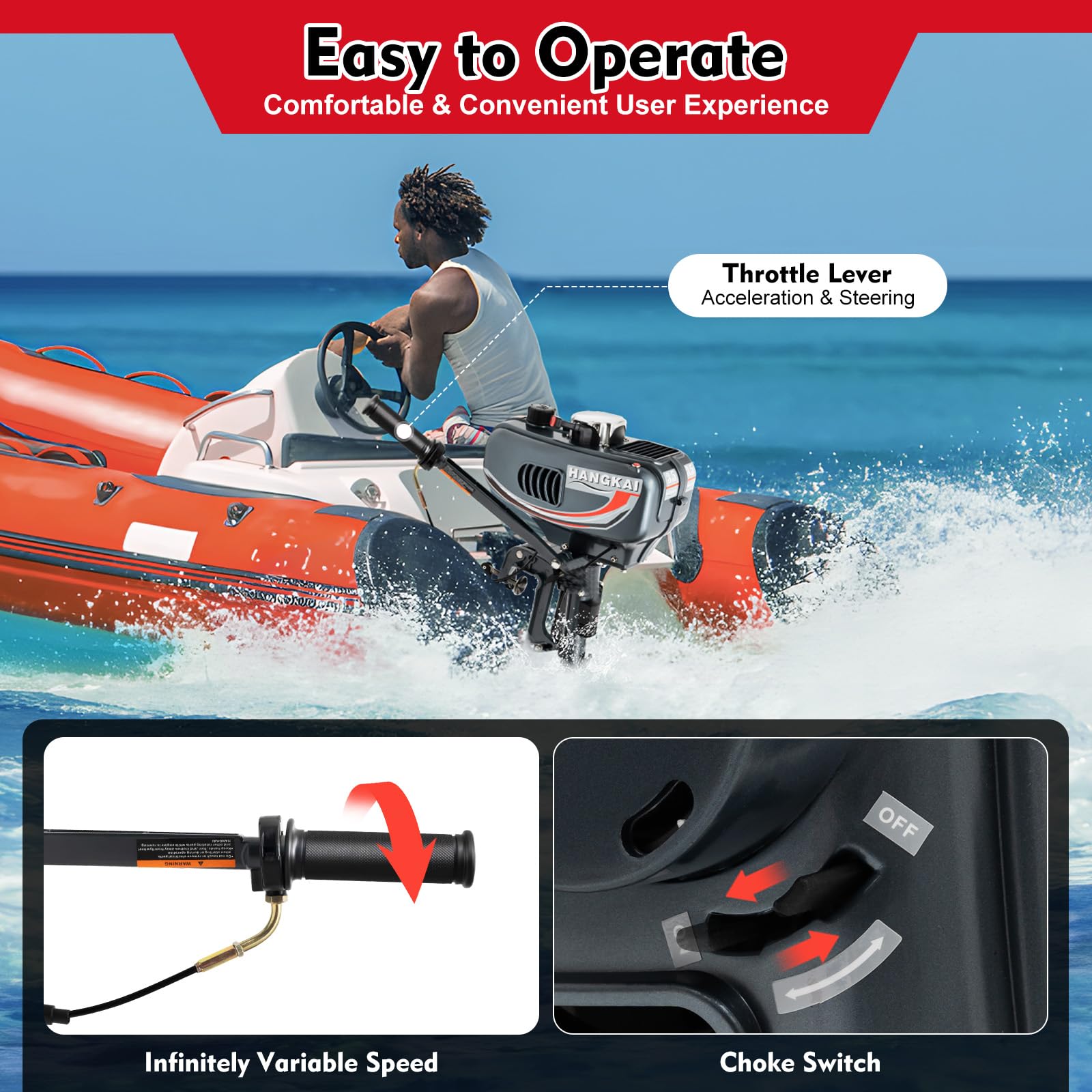 GDNTMU 3.5HP 2-Stroke Outboard Motor Boat Engine with CDI Water & Air Cooling System - Lightweight Marine Engine for Inflatable Fishing Boats, Dinghies & Small Watercraft - Perfect for Fishing, Trolling & Recreational Boating