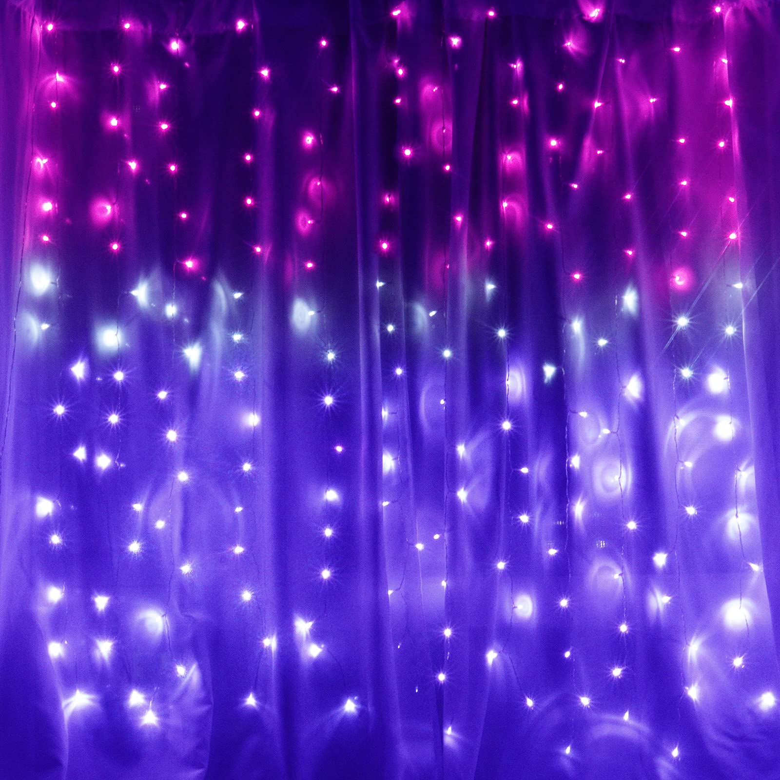 Pink Purple Ombre Curtain Lights - Bedroom Wall Decor for Girls, Teens & Weddings