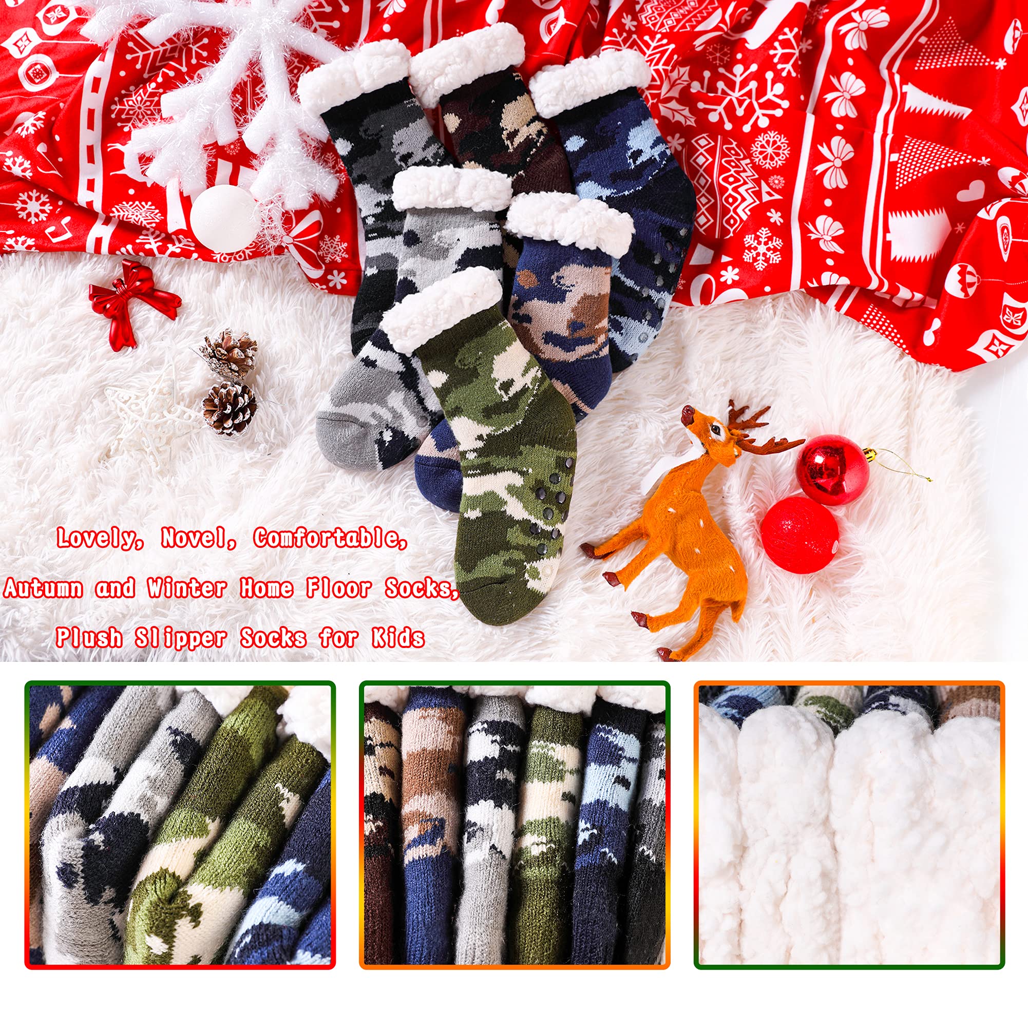 Soft Warm Fleece-Lined Fuzzy Slipper Socks for Kids & Toddlers - Boys Girls Winter Home Socks with Non-Slip Grip | Cozy Christmas Stockings for Indoor Comfort & Playtime