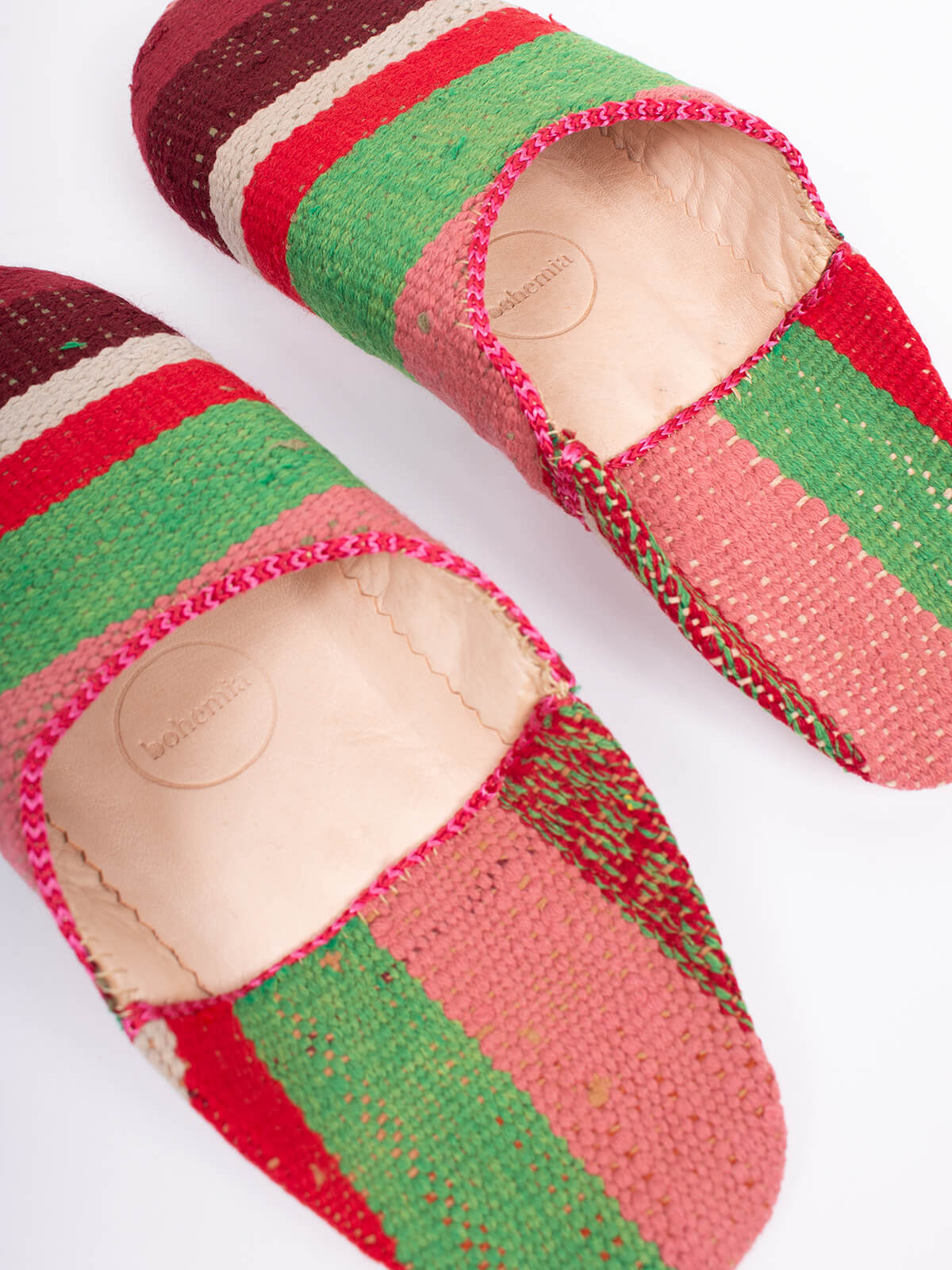 Moroccan Boujad Basic Babouche Slippers - Handmade Leather House Shoes for Men & Women | Comfortable Carnival Stripe Design | Perfect for Home, Lounge & Cultural Events