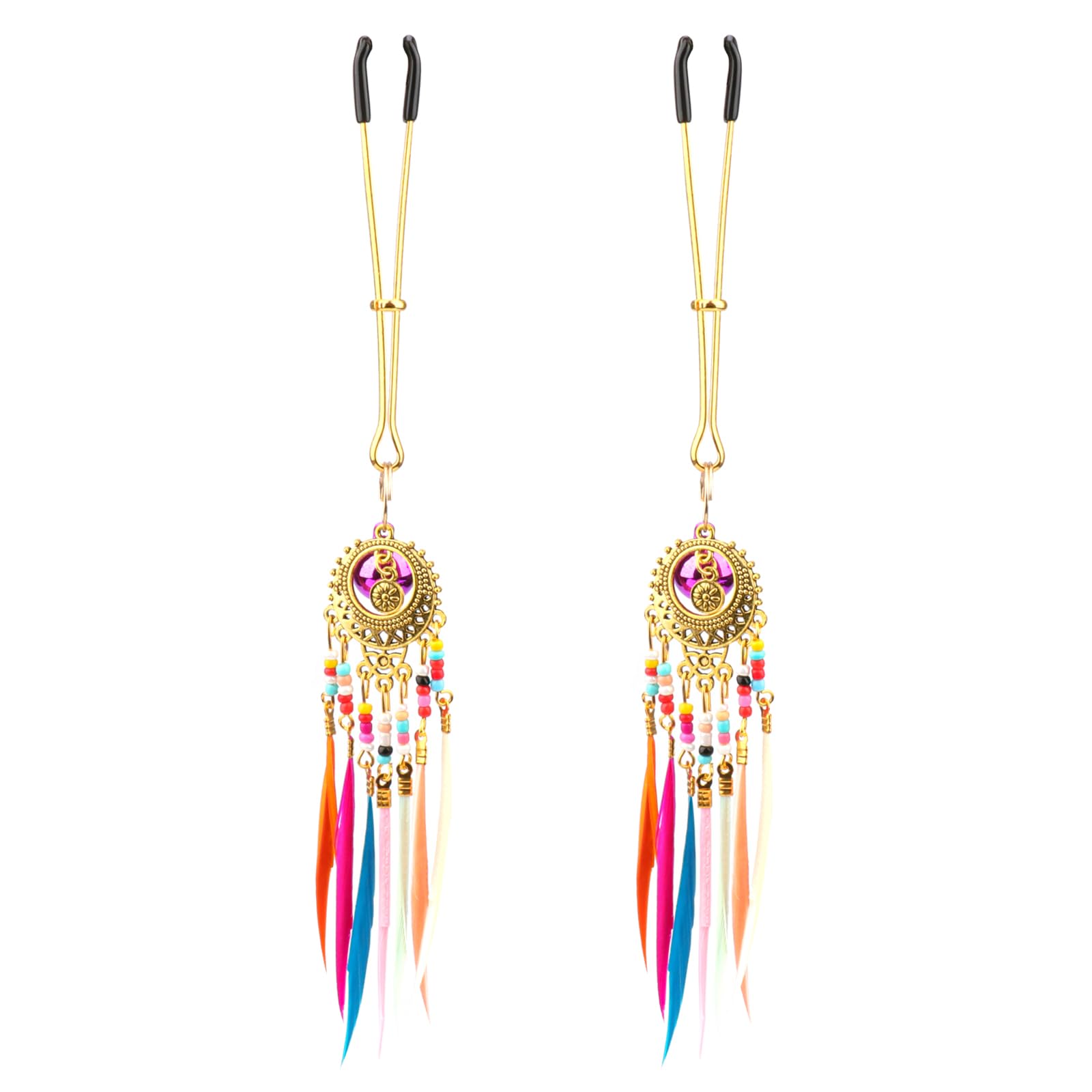 Adjustable Feather Pendant Tweezers Nipple Clamps - Sensual Pleasure Accessories for Women & Men (Multicolor) - Perfect for BDSM, Role Play & Intimate Couples Play
