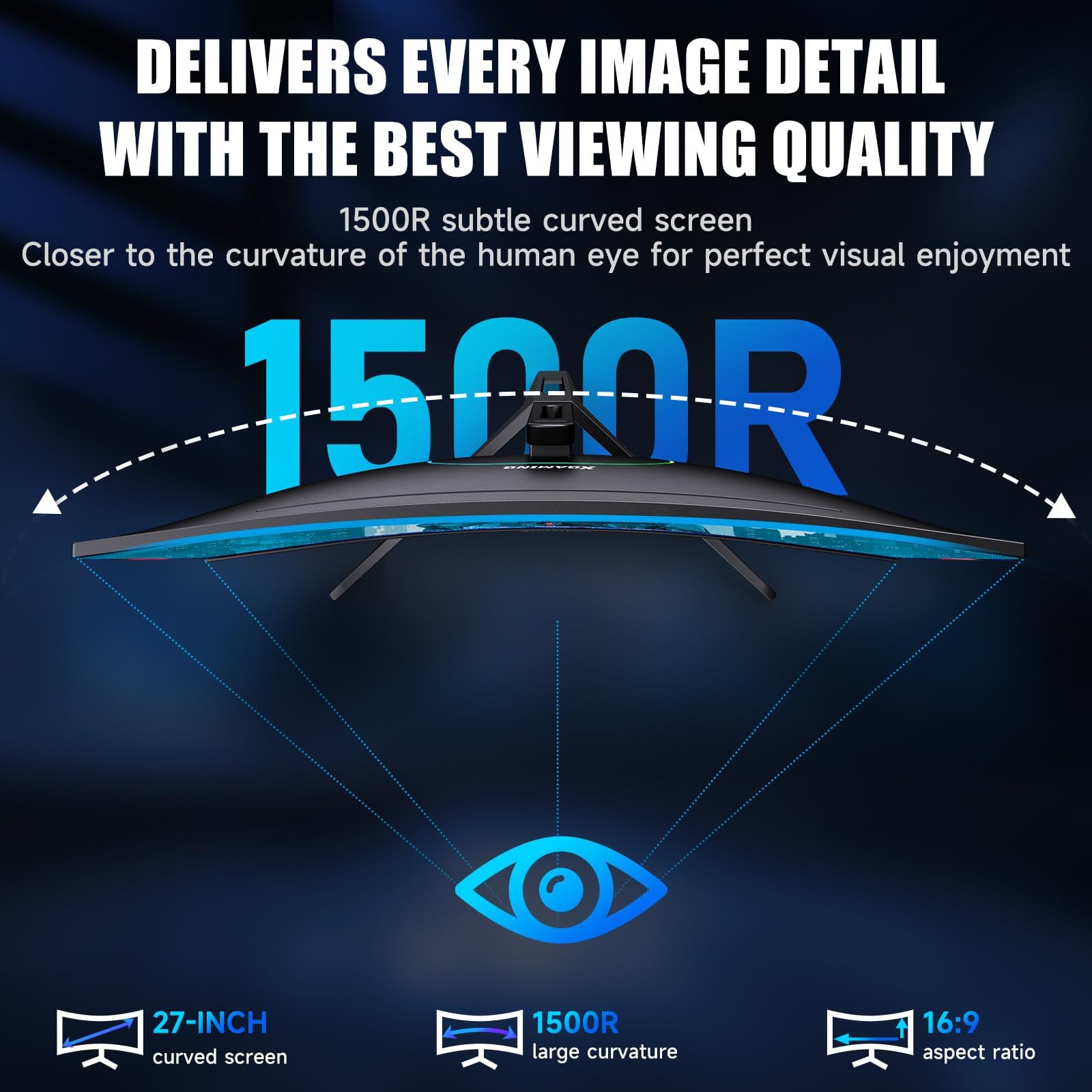 XGaming 27-Inch Curved Gaming Monitor - 165Hz, QHD 2560×1440P, 1500R Curvature, 1ms MPRT, AMD FreeSync, HDR, Eye Care, VESA Mount, DisplayPort & HDMI - Perfect for Competitive Gaming & Immersive Entertainment