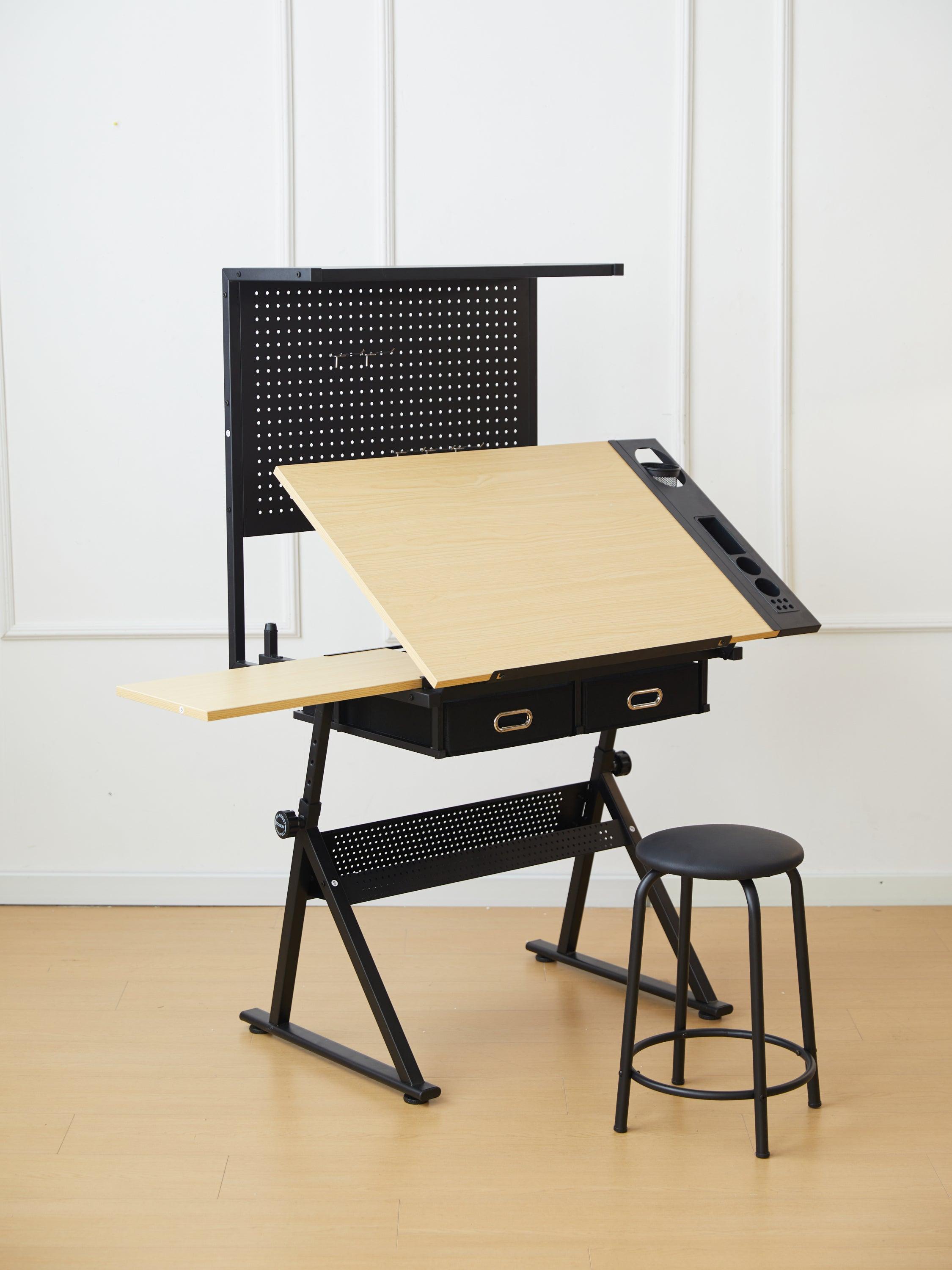 Adjustable Drafting Table with Metal Perforated Board Panel - Perfect for Architects, Artists & Designers - Home Office & Studio Workspace Solution