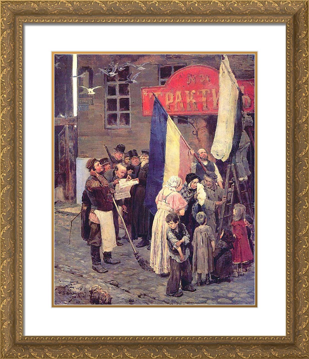 Vasnetsov Viktor 'News of the Capture of Kars' 20x23 Gold Ornate Framed Art Print with Double Matting - Russian Military History Wall Decor for Living Room, Office & Study