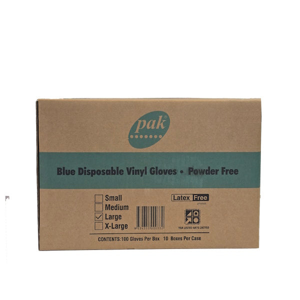 PAK Powder-Free Vinyl Gloves - Blue Disposable Gloves for Food Handling, Cleaning & Medical Use