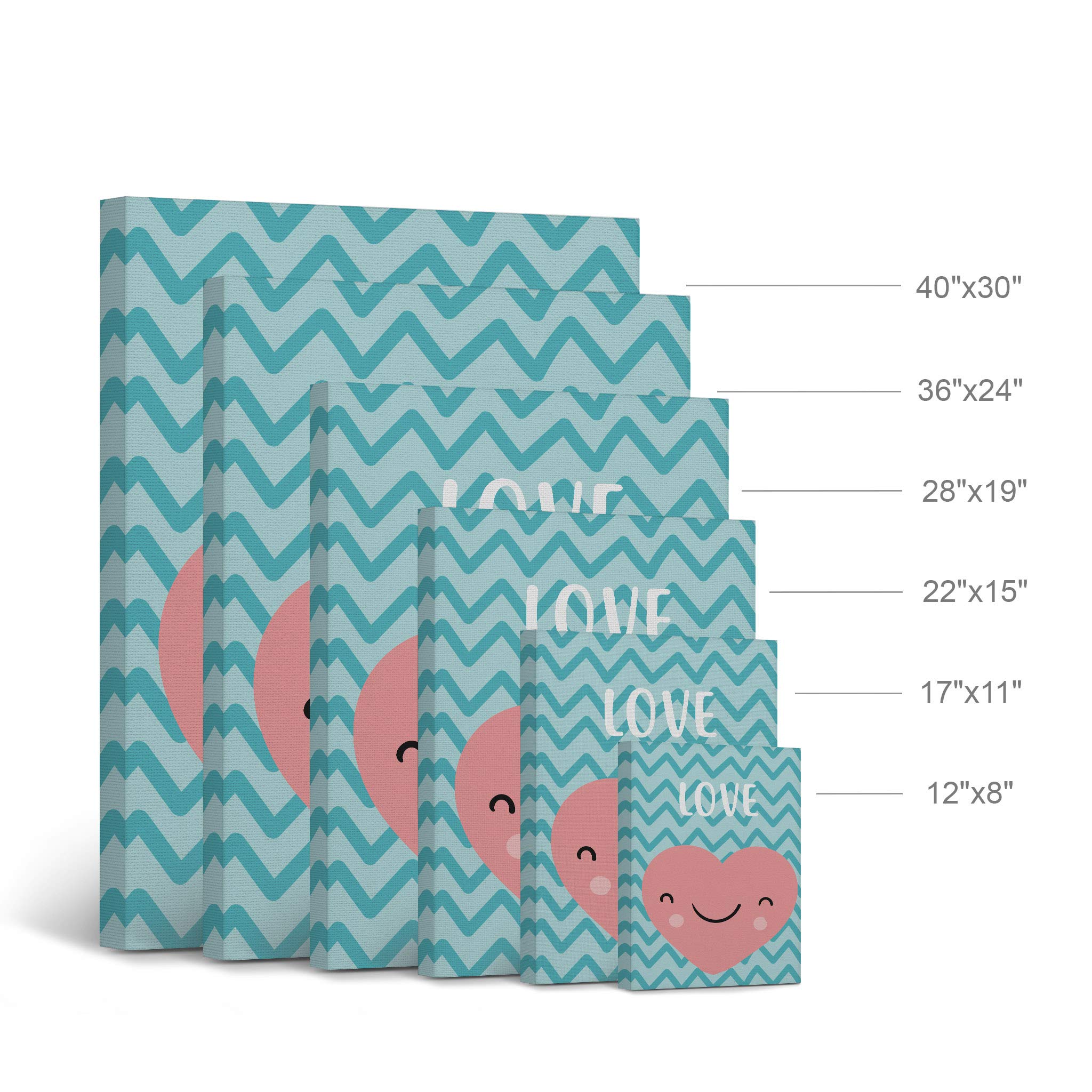 Smile Art Design Lovely Heart Love Lettering Blue Background Canvas Print - Nursery Wall Art for Baby & Kids Room Decor - Ready to Hang 12x8 Inch - Made in USA | Perfect for Nursery, Bedroom & Playroom Decor