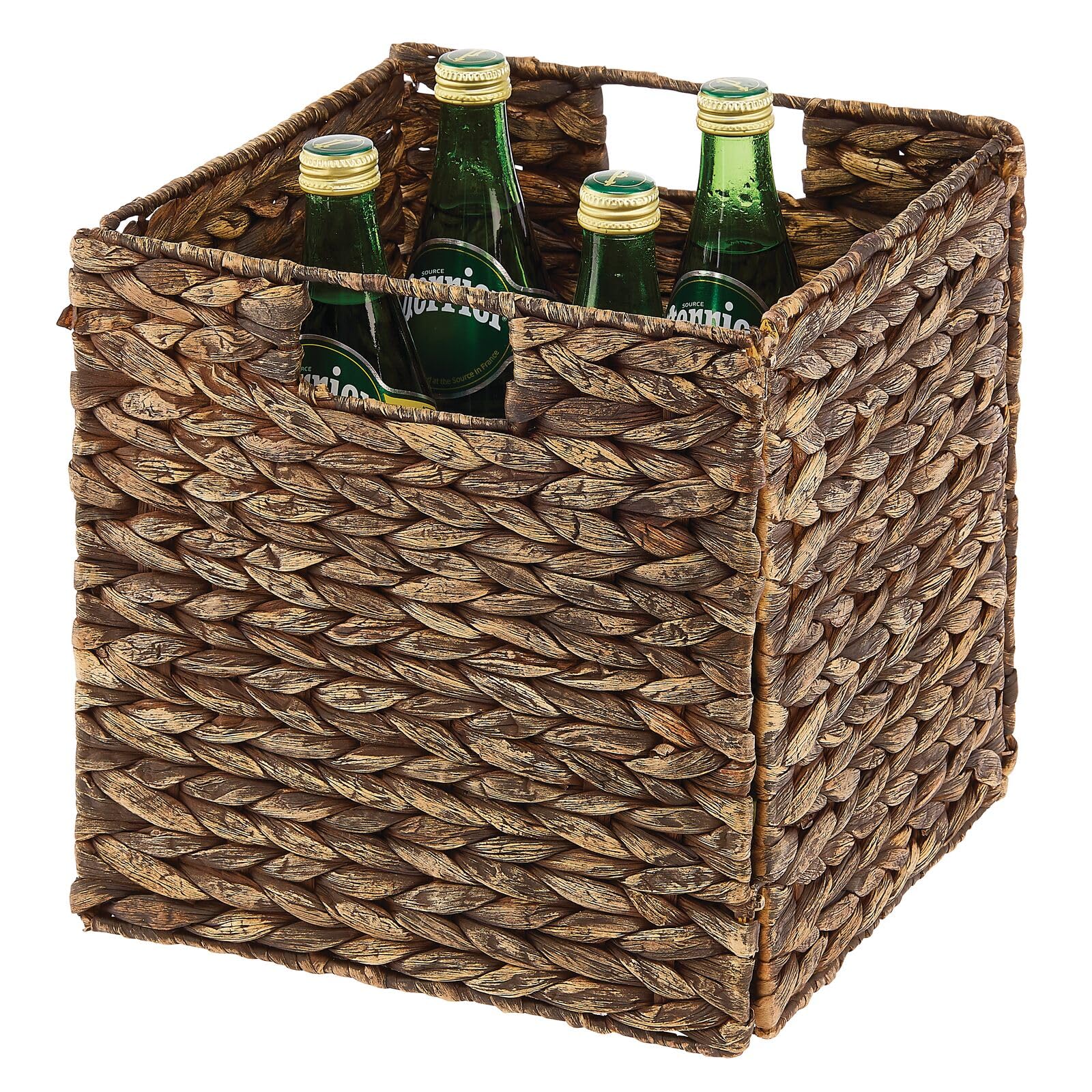 Natural Woven Hyacinth Storage Baskets with Handles - 8 Pack Brown Wash Cube Organizers for Kitchen Cabinet, Pantry Shelf & Cubby Storage | Perfect for Snacks, Small Appliances & Home Organization | Space-Saving Storage Solution for Bedroom, Bathroom & Office