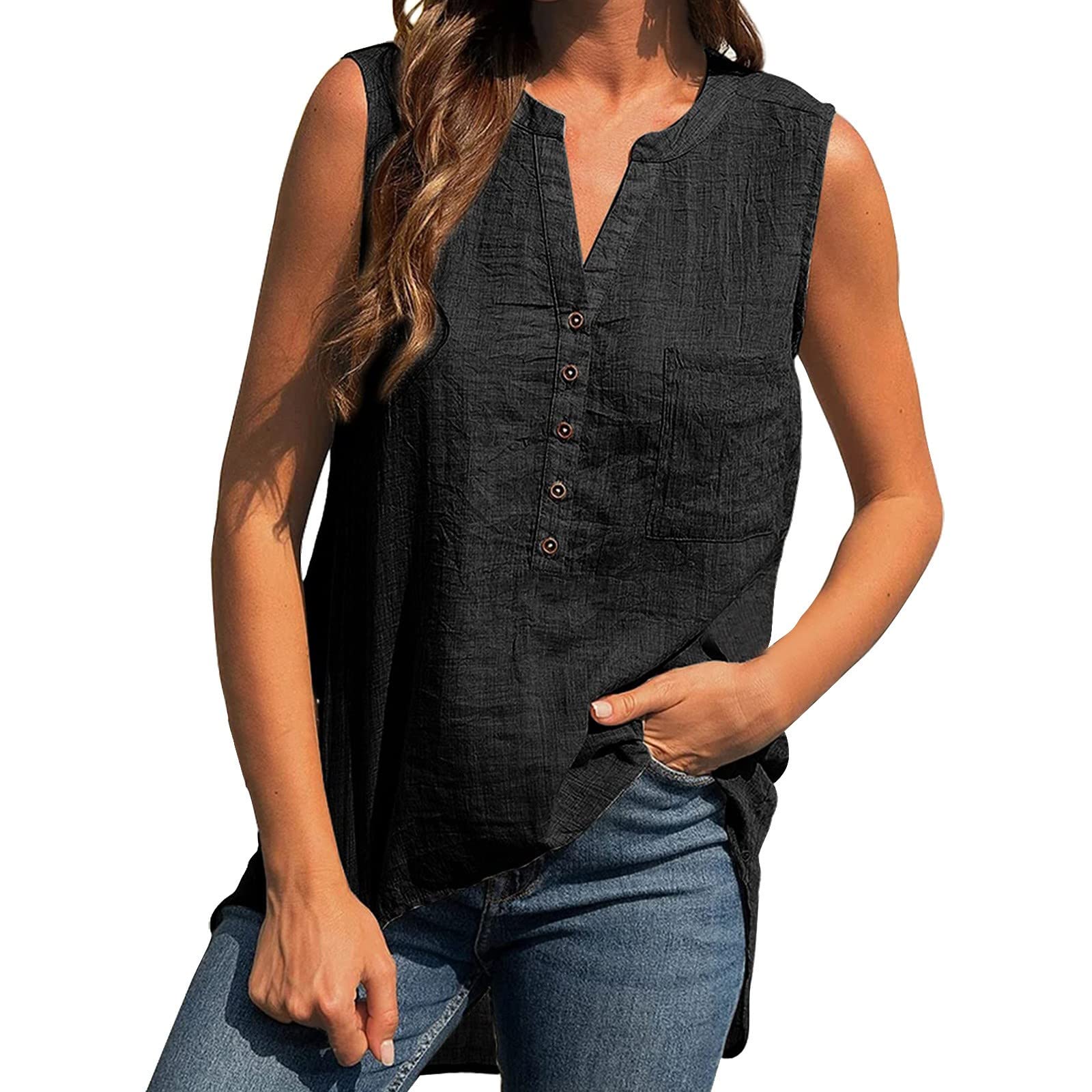 Women's V Neck Tank Tops - Summer Loose Fit Casual Basic Solid Color Sleeveless Shirts & Tunic Tops for Workout, Yoga, Beach & Everyday Wear