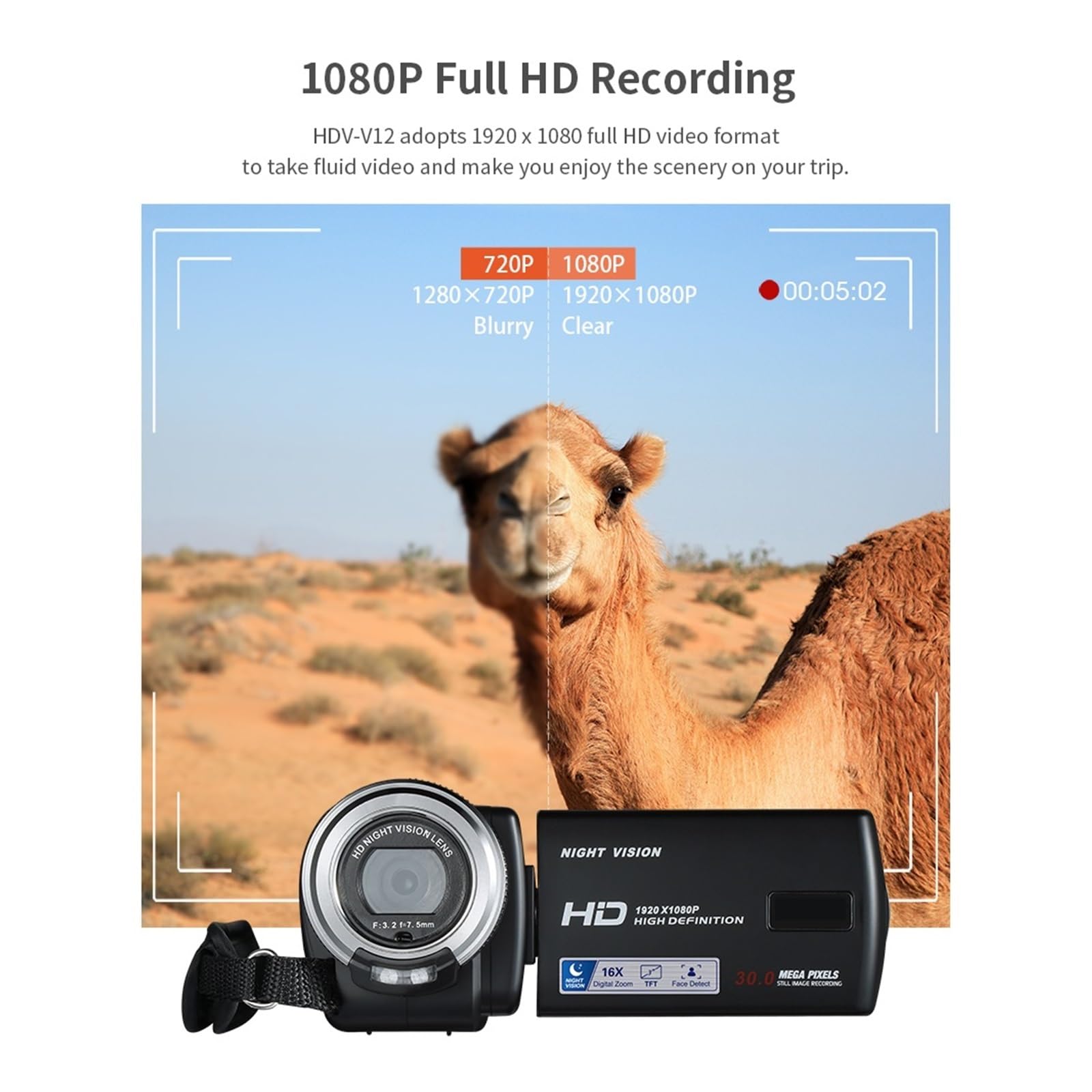 1080P 30MP HD Digital Video Camera with 16X Zoom & 3