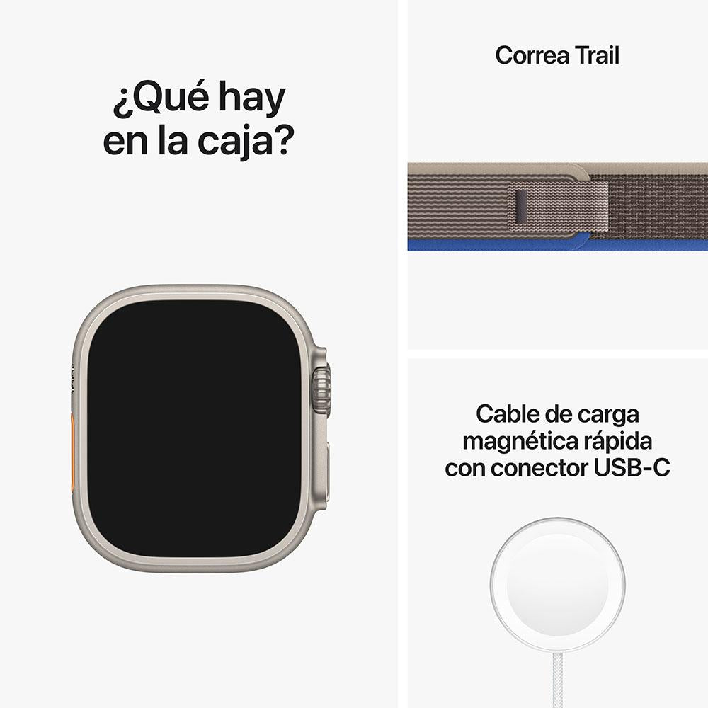 Apple Watch Ultra (GPS + Cellular) 49mm Titanium Case with Blue/Gray Trail Loop Band - S/M Size | Perfect for Outdoor Adventures, Fitness Tracking & Daily Wear
