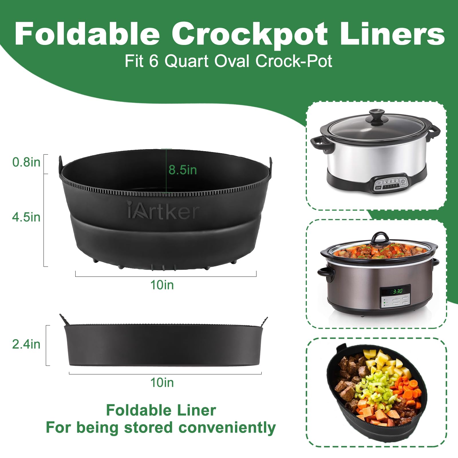 6 Quart Silicone Slow Cooker Liner - Thickened Foldable Oval Crockpot Liners | Reusable, Leakproof & BPA Free | Dishwasher Safe | Perfect for Meal Prep, Potlucks & Easy Cleanup