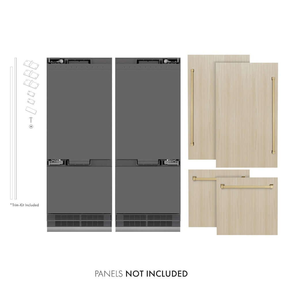 ZLINE Autograph Edition 60-Inch Built-In French Door Refrigerator - 32.2 cu.ft Capacity, Panel Ready, Bottom Freezer, Water Dispenser & Ice Maker, Graphite Gray Interior with Champagne Bronze Accents (GRBIVZ 60 CB) - Perfect for Luxury Kitchens and Modern Home Design