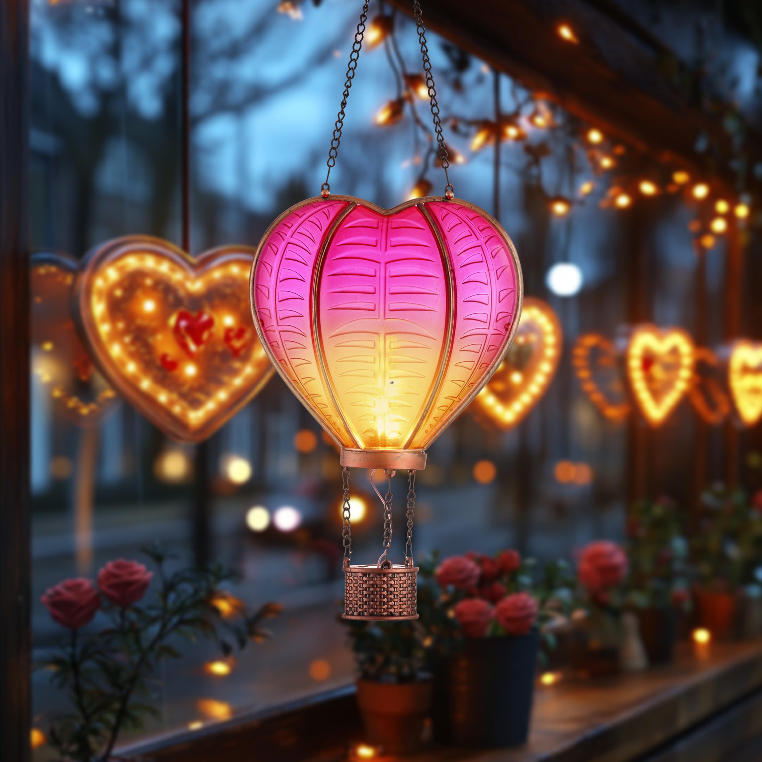 TERESA'S Collections Heart-Shaped Solar Lantern with Flickering Flame Effect - Outdoor Hanging Solar Lights for Garden, Patio, Wedding & Anniversary Decor - Romantic Ambiance Solar-Powered Decoration