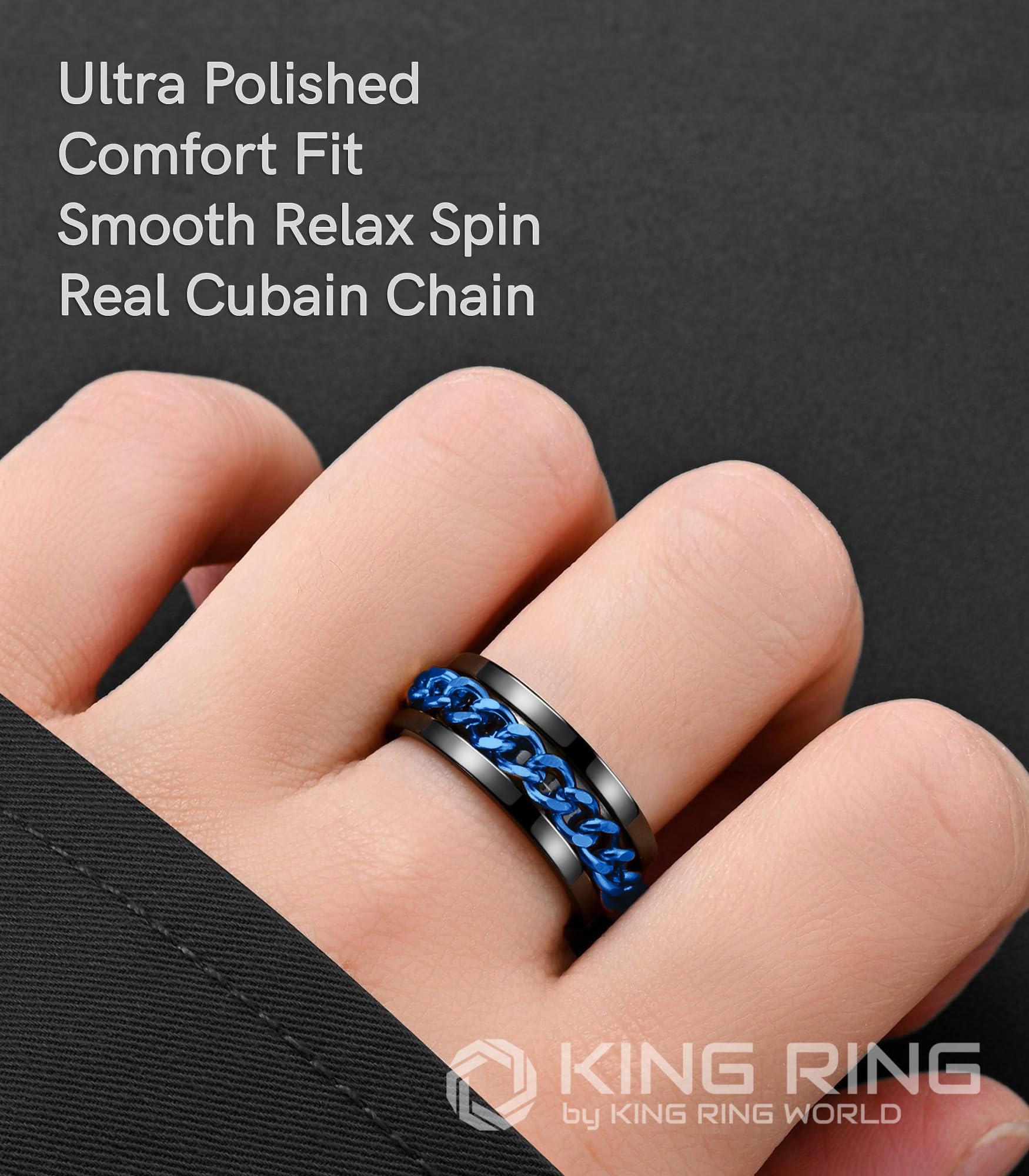 8mm Spinner Ring for Men & Women - Smooth Polished Fidget Ring with Cuban Chain - Anxiety Relief & Stress Relief - Perfect for Office, Travel & Daily Wear - Designed in USA