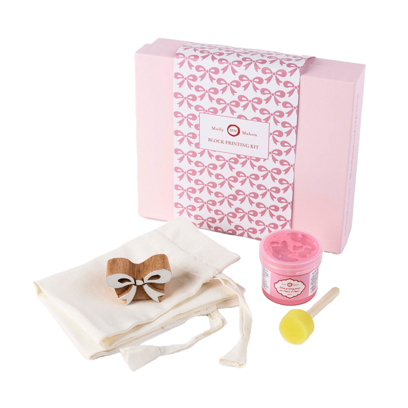Block Printing Kit with Linen Drawstring Bag - DIY Fabric Stamping Supplies for Beginners (Dirty Pink) - Perfect for Crafting, Gift Wrapping & Eco-Friendly Shopping