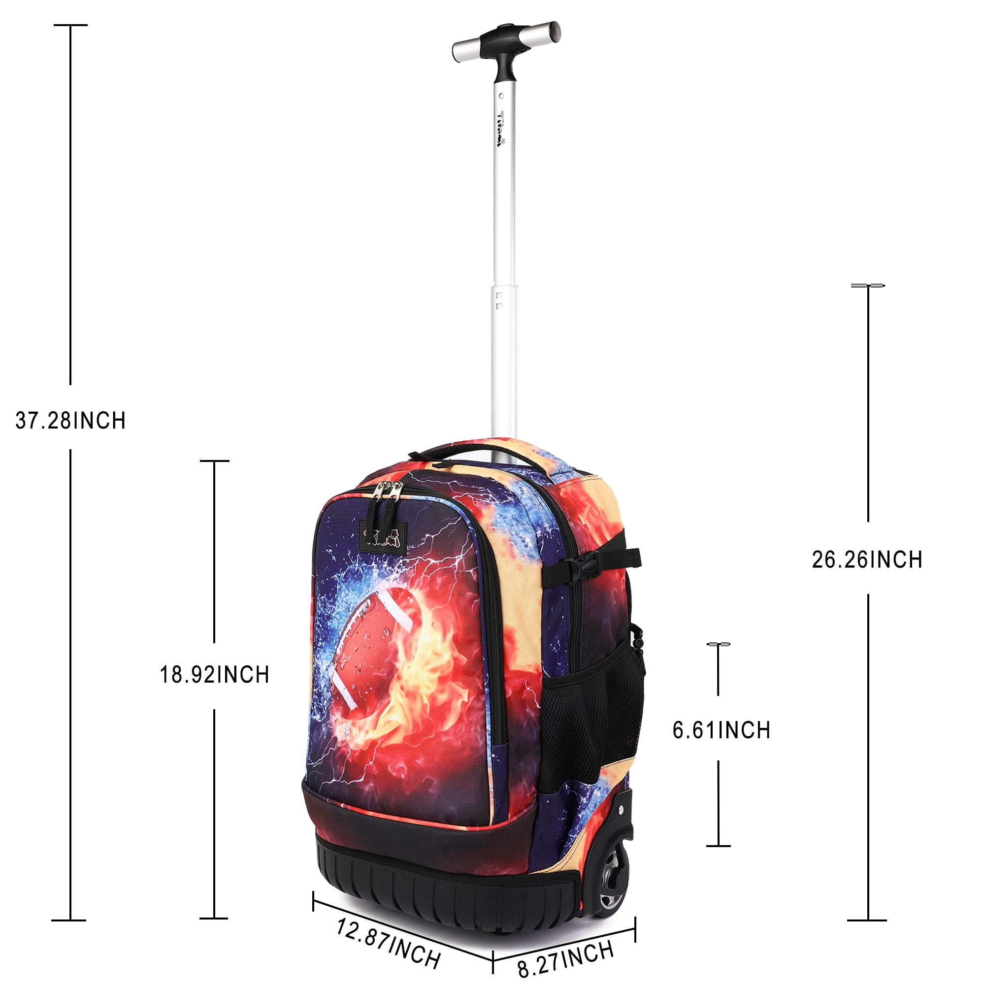Tilami 19 Inch Rolling Backpack with Lunch Box - Wheeled Laptop Backpack for School & Travel - Durable Rugby Black Design - Perfect for Students, Commuters & Business Professionals
