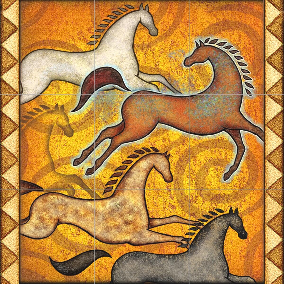 Ceramic Backsplash Tile Mural - Southwest Horse 6 Design by Dan Morris for Kitchen & Bathroom Decor | Equine Animal Theme Wall Art for Southwestern Style Homes