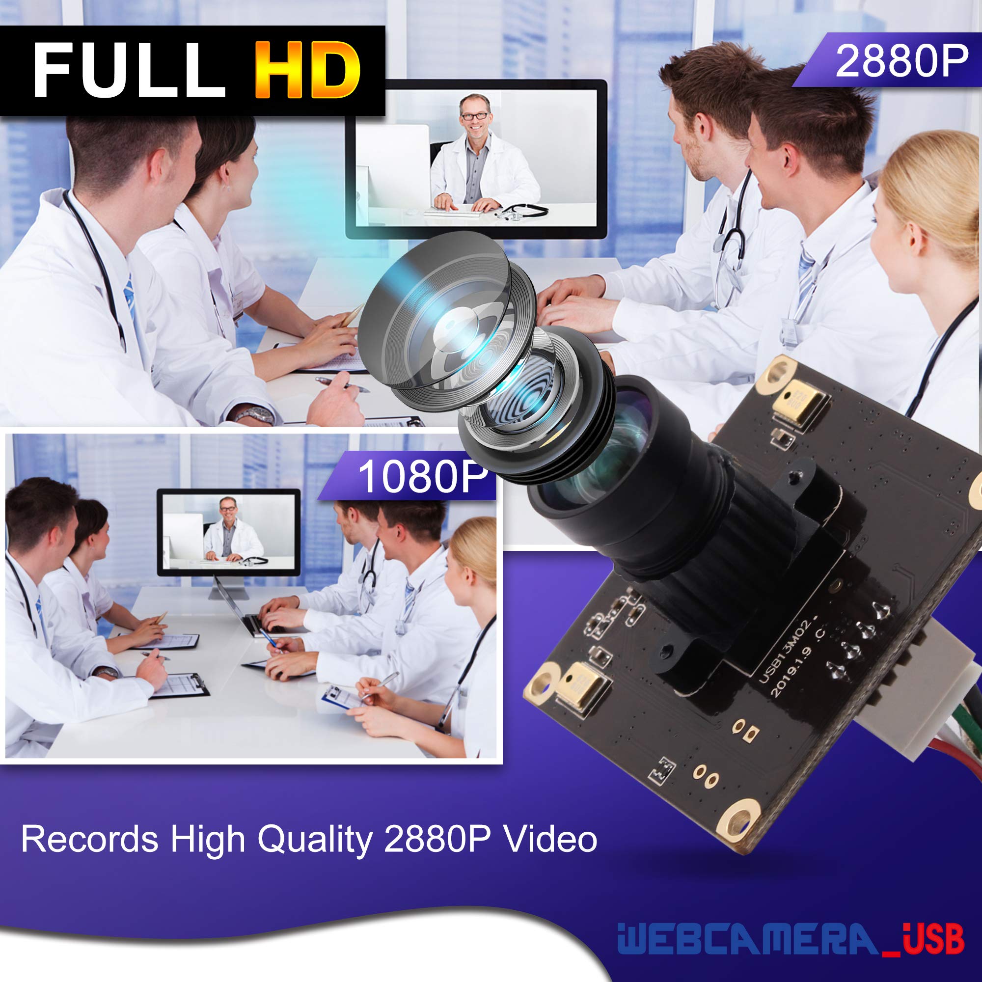 13MP Wide Angle USB Webcam with Microphone - 100° No Distortion Lens, UVC USB 2.0 PC Camera for Computer, Laptop, Raspberry Pi - Perfect for Video Conferencing, Live Streaming & Industrial Monitoring