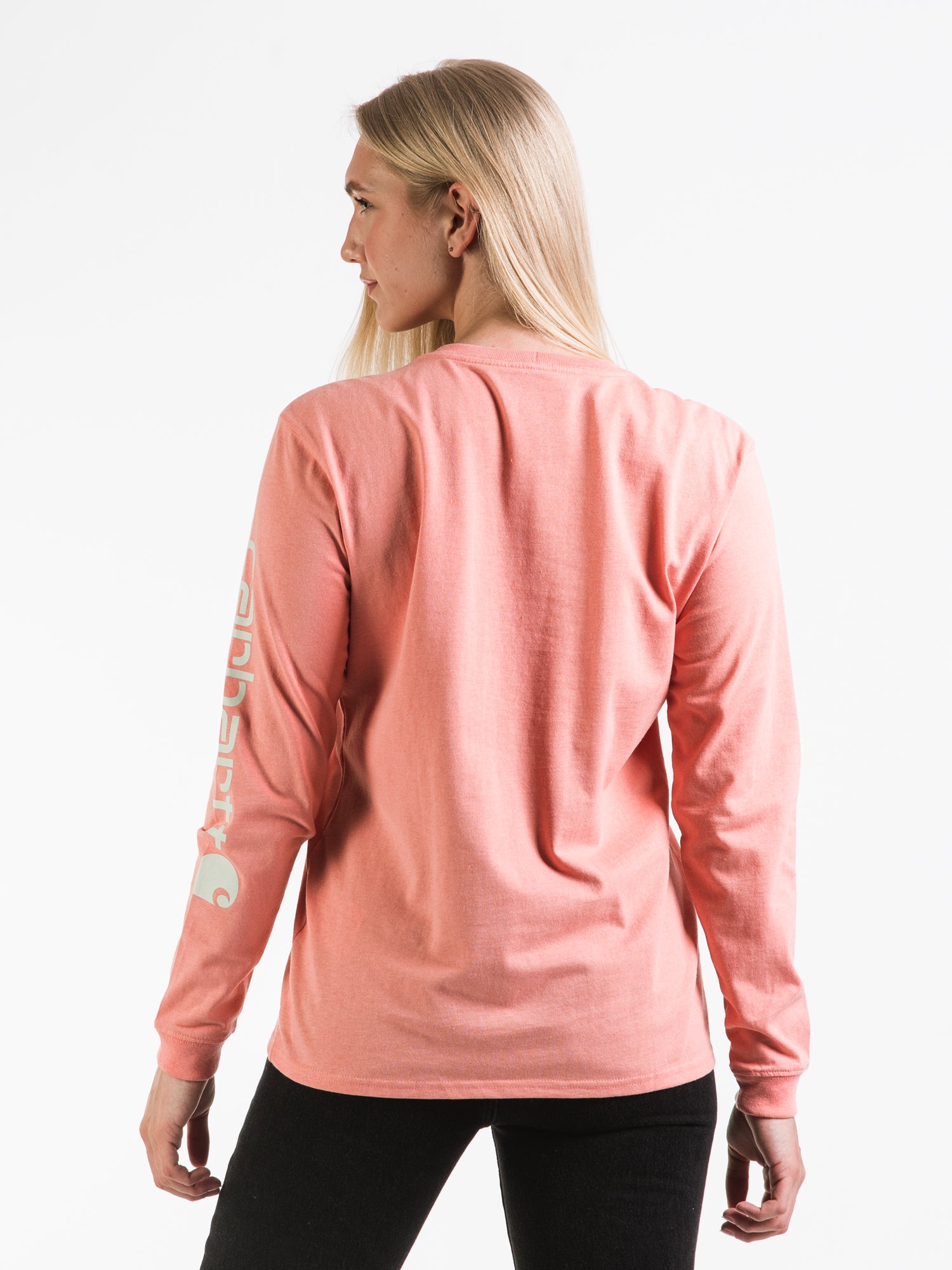 Carhartt Loose Fit Heavyweight Logo Long Sleeve T-Shirt - Hibiscus Color | Men's Workwear & Casual Wear | Perfect for Construction, Outdoor Activities & Everyday Use