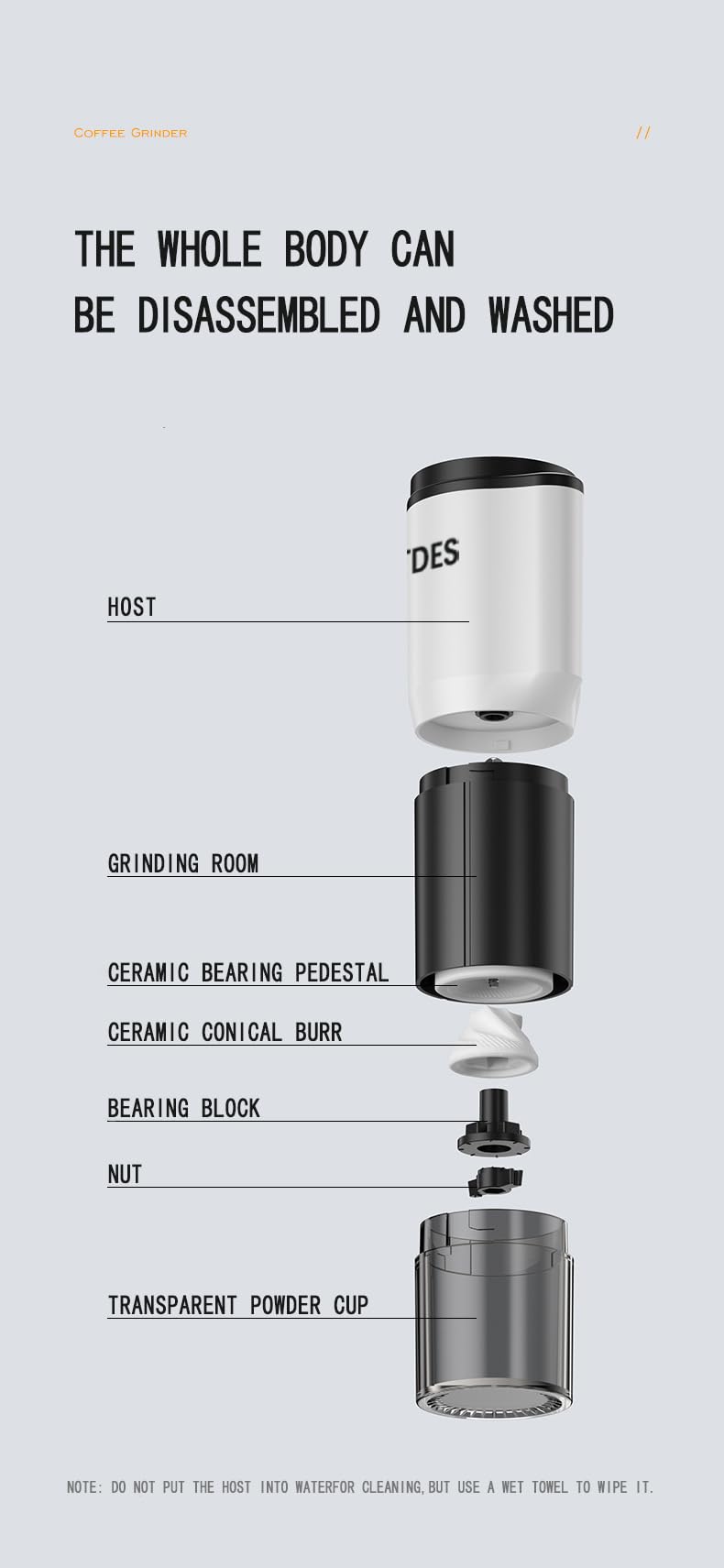 Premium Electric Coffee Grinder - Portable Stainless Steel Conical Burr Mill with Adjustable Settings (Fine to Coarse) for Espresso, French Press & Cold Brew - Perfect for Home, Office, Travel & Camping Use