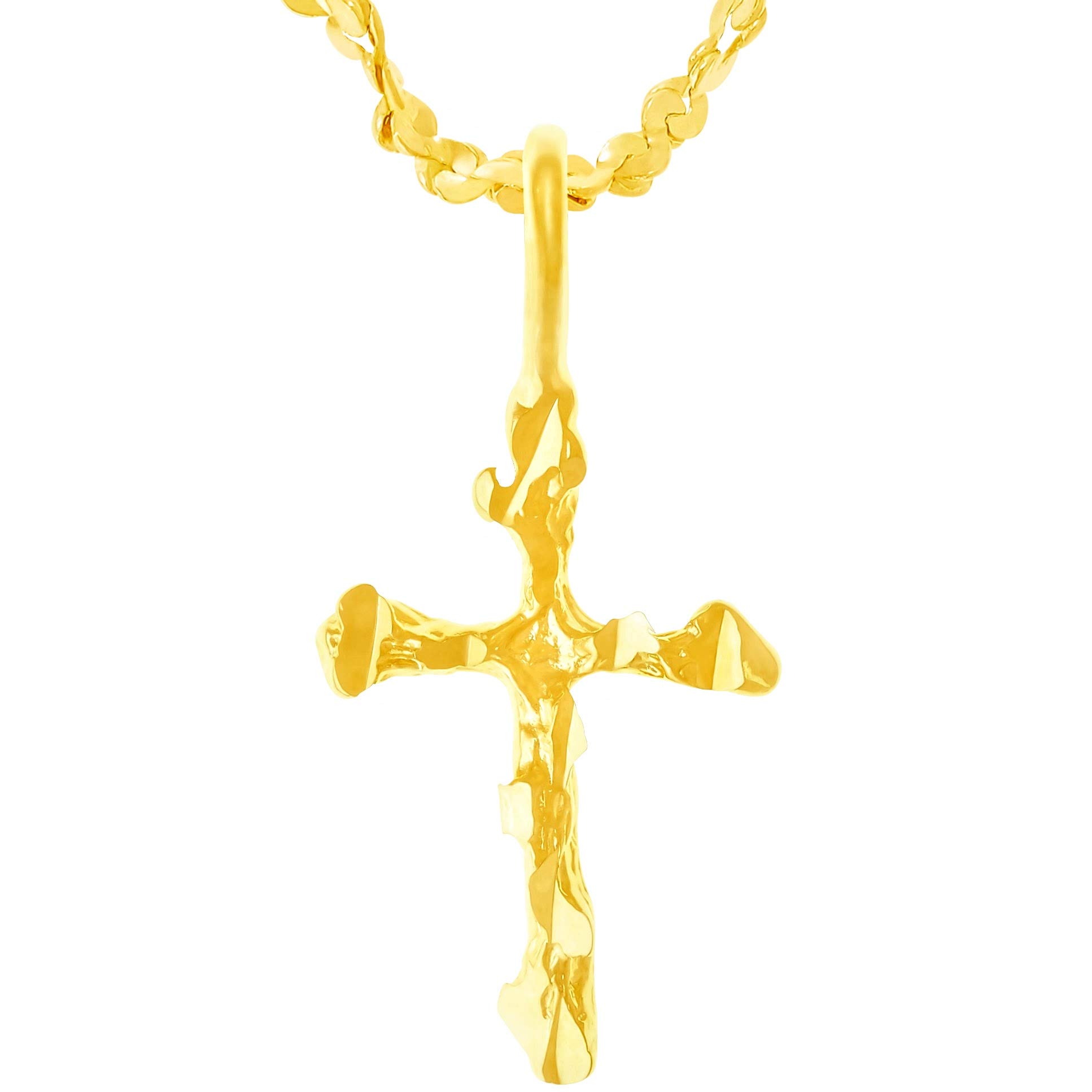 LIFETIME JEWELRY 24K Gold Plated Small Nugget Cross Pendant Necklace for Women & Men - Perfect for Everyday Wear, Gifts & Religious Occasions