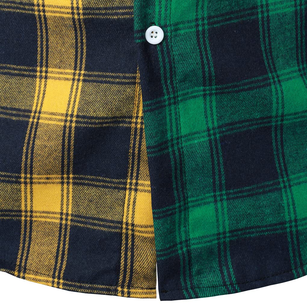 Stylish Color Block Plaid Shirt for Men & Women - Long Sleeve Button Down Casual Shirt with Patchwork Design | Perfect for Office, Date Night and Fall Outfits
