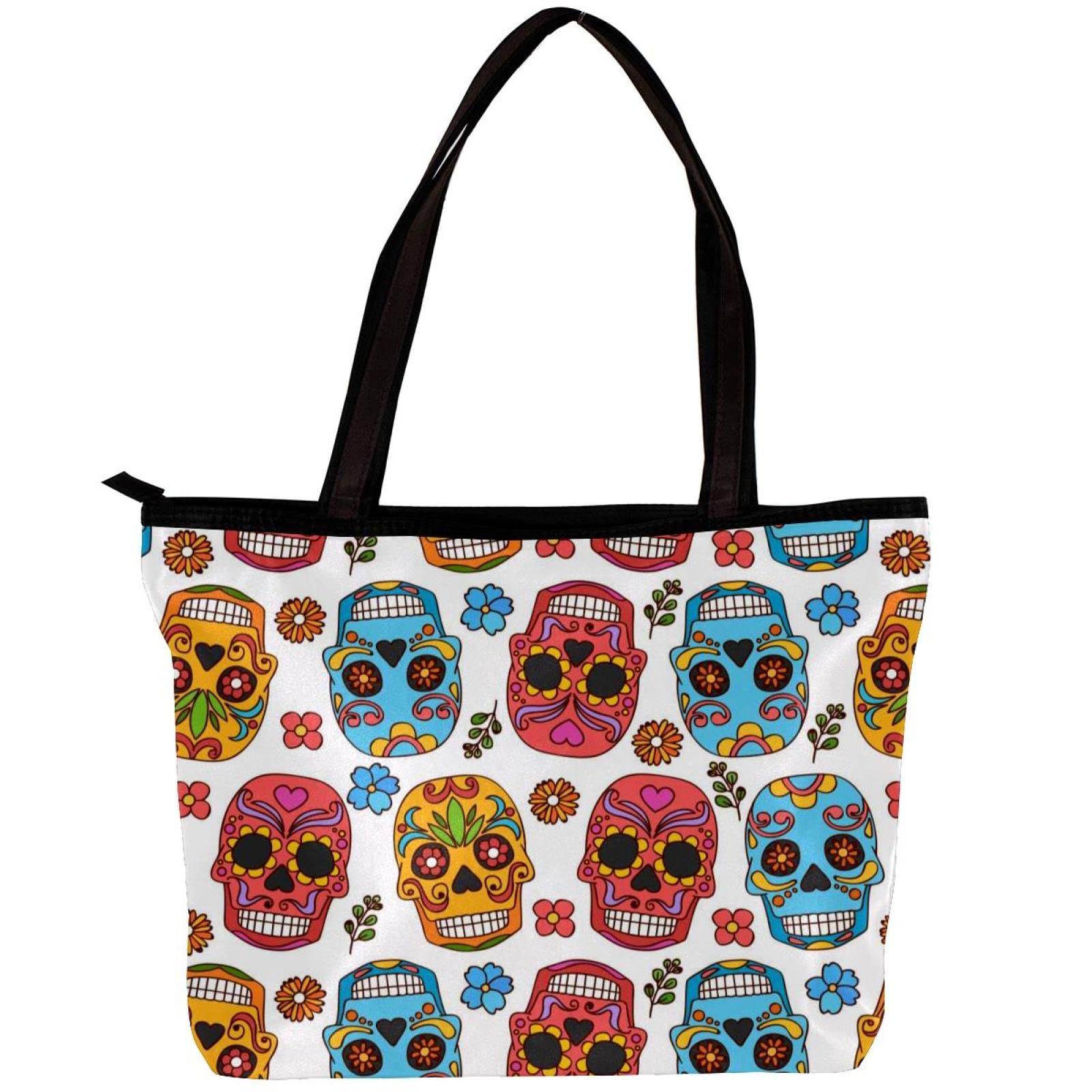 Stylish Skull & Guitar Print Tote Shoulder Bag for Women - Durable Handbag with Inner Pouch - Perfect for Work, Travel & Shopping